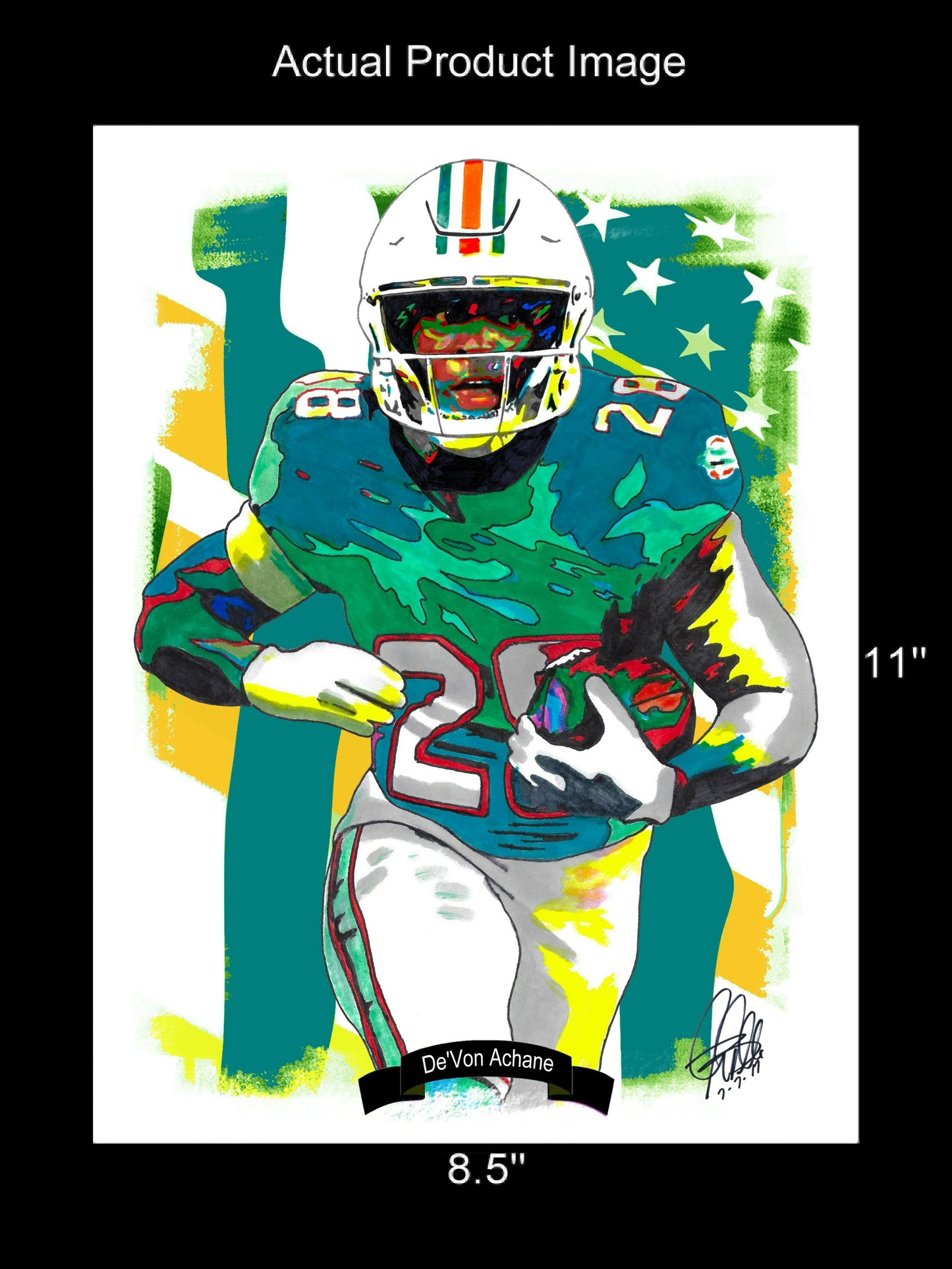 DeVon Achane Miami Dolphins Football Sports Poster Print Wall Art 8.5x11