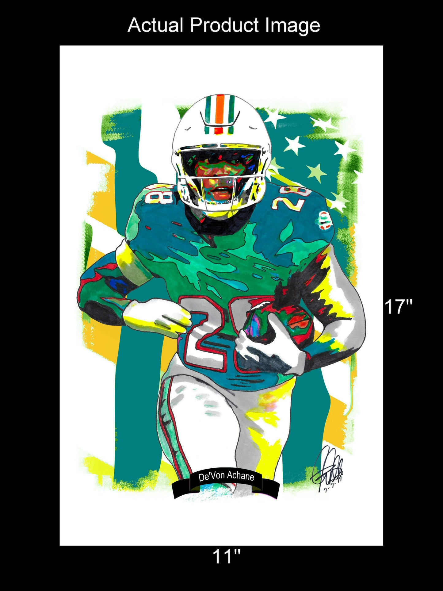DeVon Achane Miami Dolphins Football Sports Poster Print Wall Art 11x17