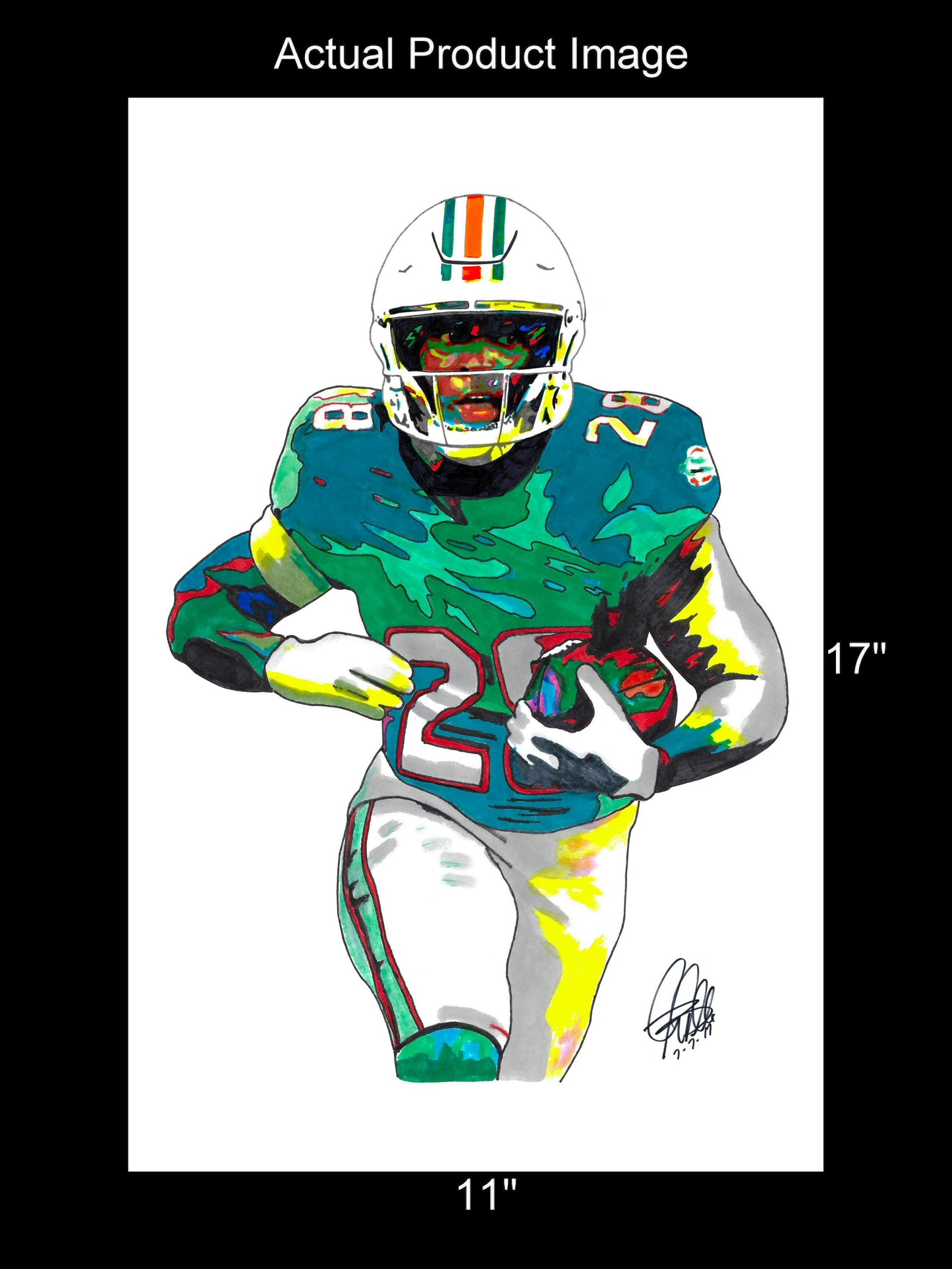 DeVon Achane Miami Dolphins Football Poster Print Wall Art 11x17