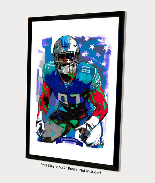 Aidan Hutchinson Detroit Lions Football Sports Poster Print Wall Art 11x17