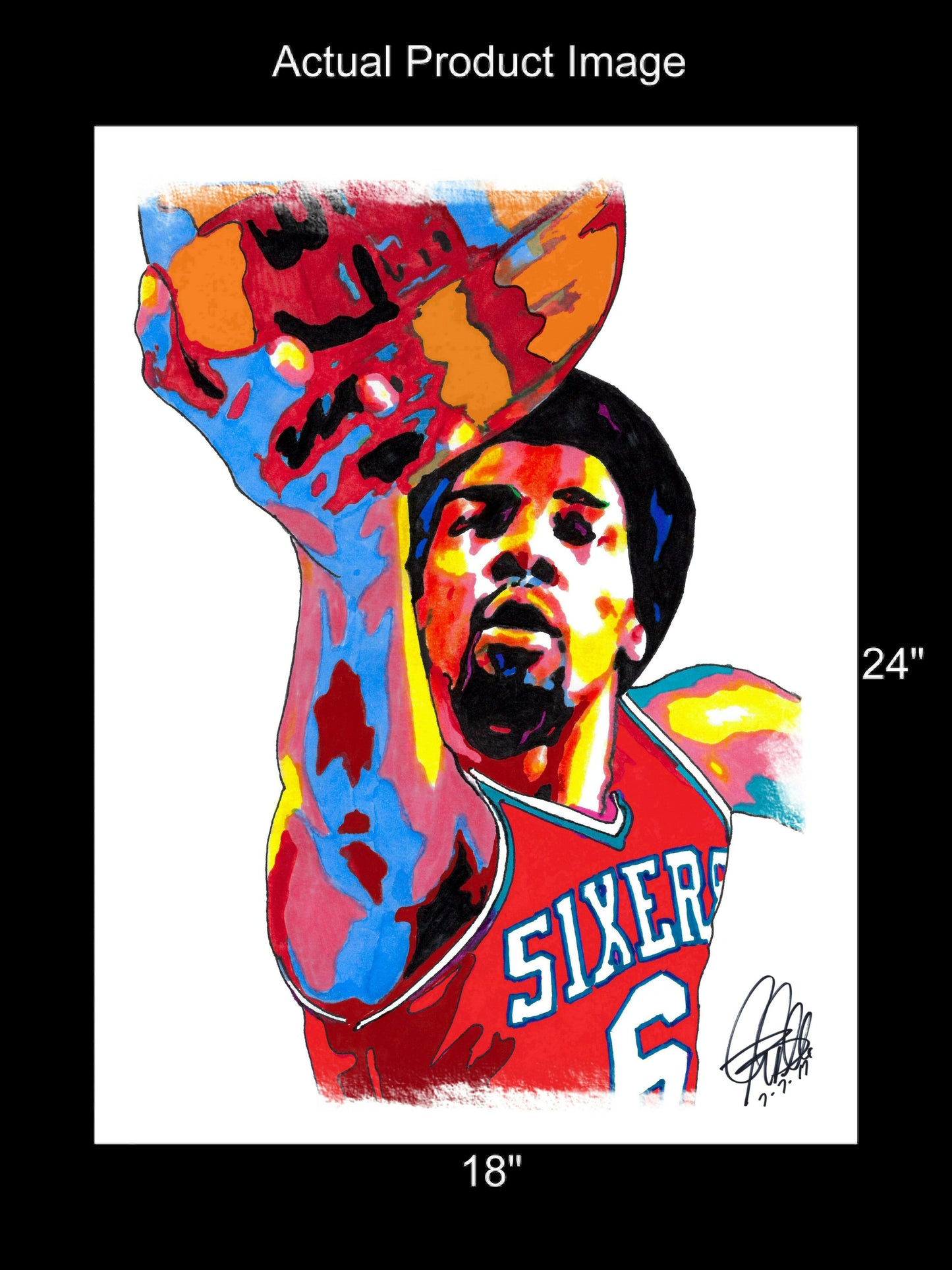 Julius Erving Philadelphia 76ers Basketball Sports Poster Print Wall Art 18x24