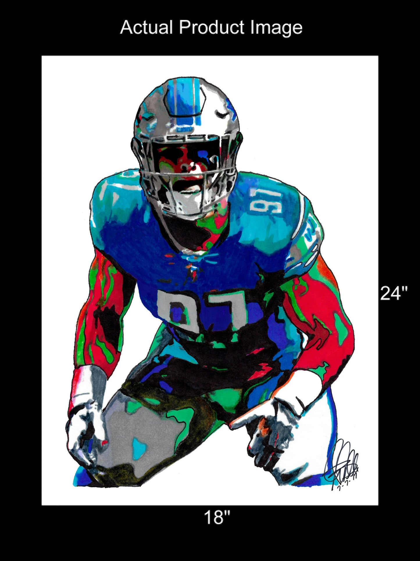 Aidan Hutchinson Detroit Lions Football Poster Print Wall Art 18x24