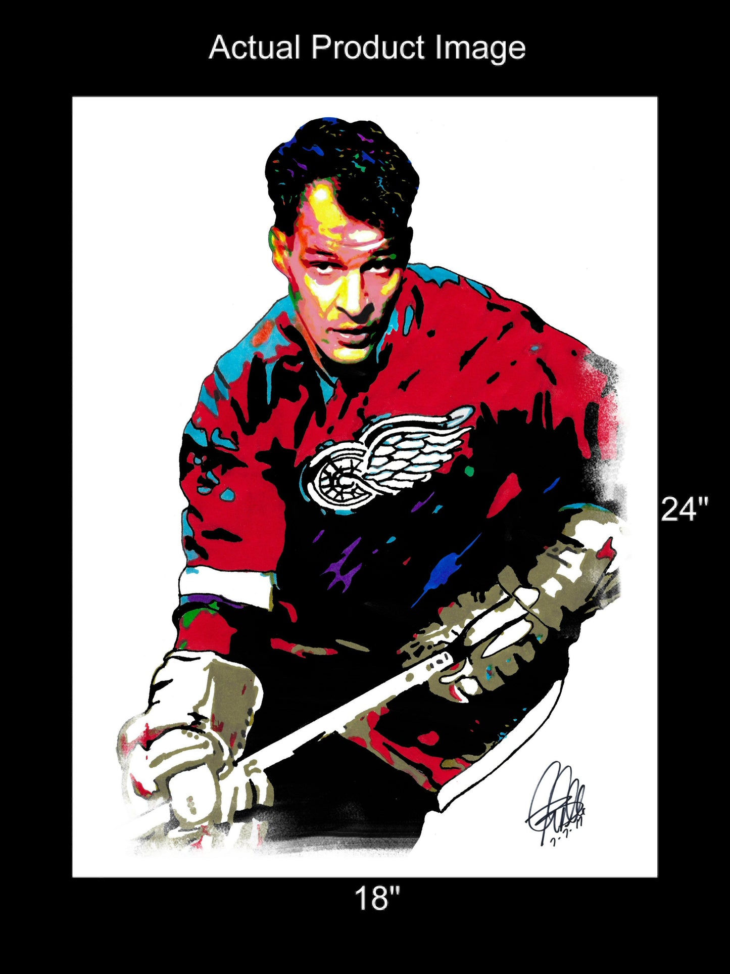 Gordie Howe Detroit Red Wings Hockey Print Poster Wall Art 18x24