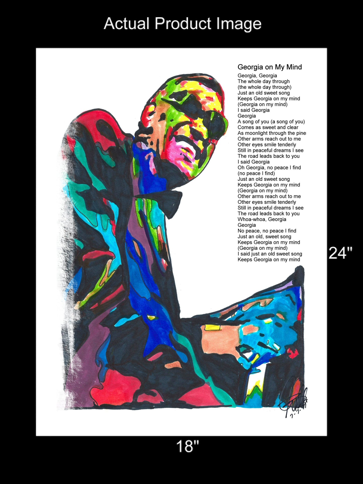 Ray Charles Georgia on My Mind Soul Piano Music Poster Print Wall Art 18x24