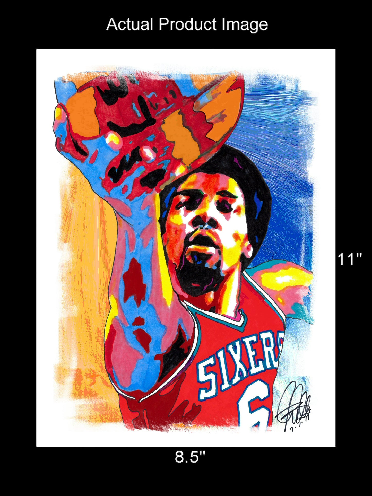 Julius Erving Dr J Philadelphia 76ers Basketball Poster Print Wall Art 8.5x11