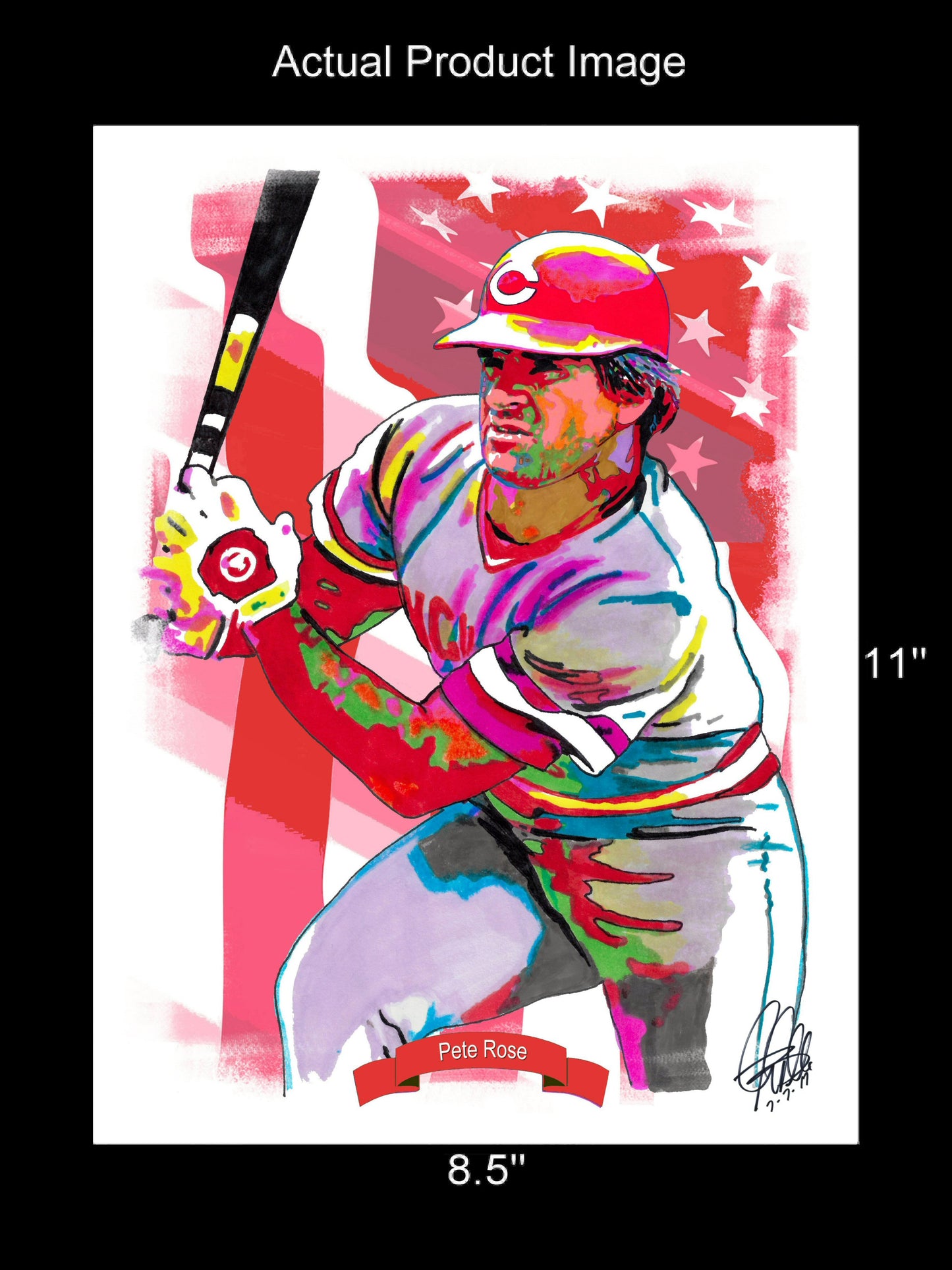 Pete Rose Cincinnati Reds Baseball Poster Print Wall Art 8.5x11