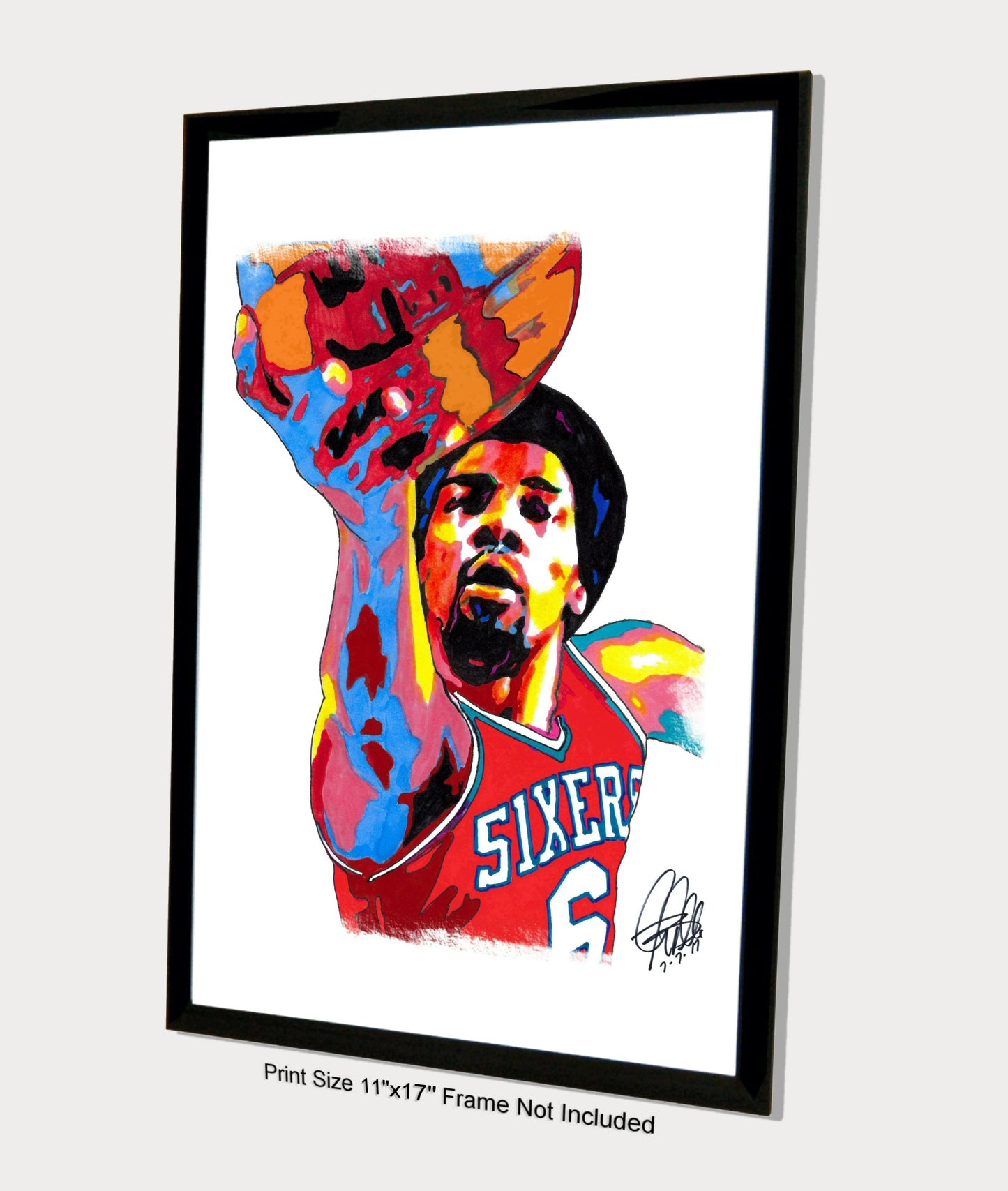 Julius Erving Philadelphia 76ers Basketball Sports Poster Print Wall Art 11x17