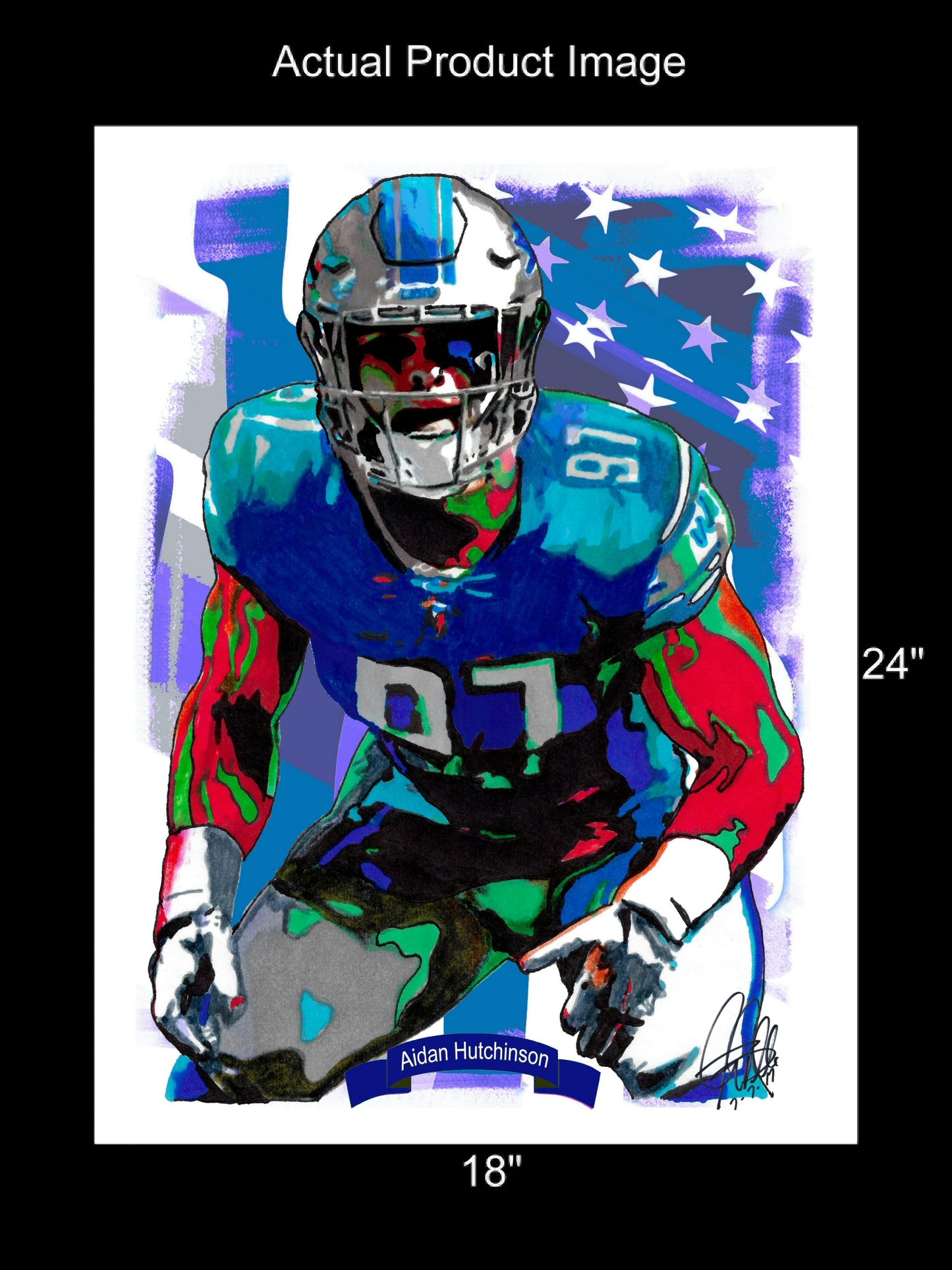 Aidan Hutchinson Detroit Lions Football Sports Poster Print Wall Art 18x24