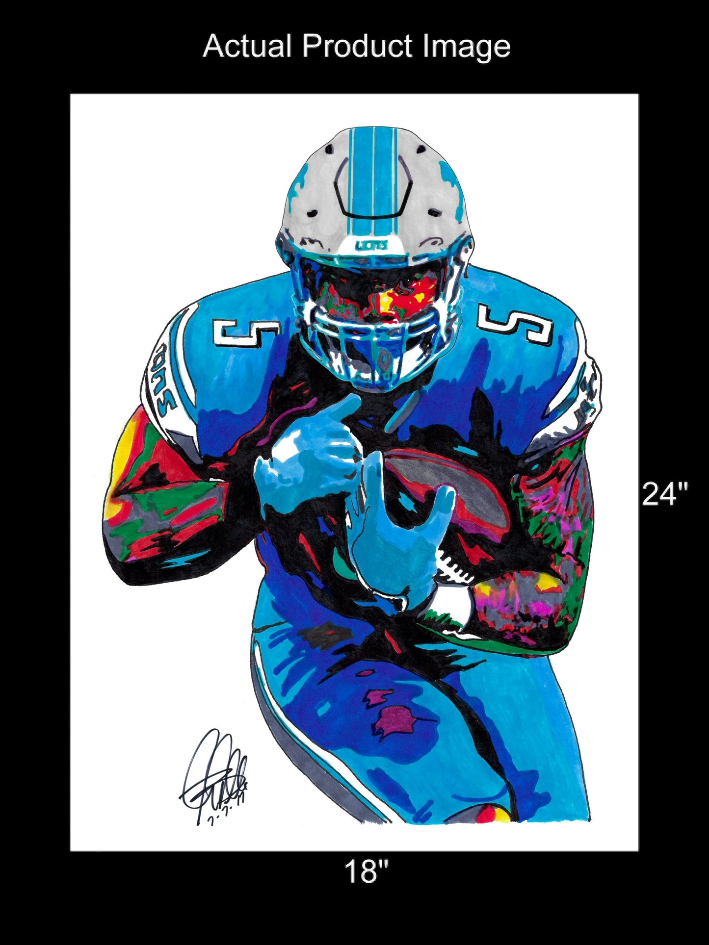 David Montgomery Detroit Lions Football RB Poster Print Wall Art 18x24