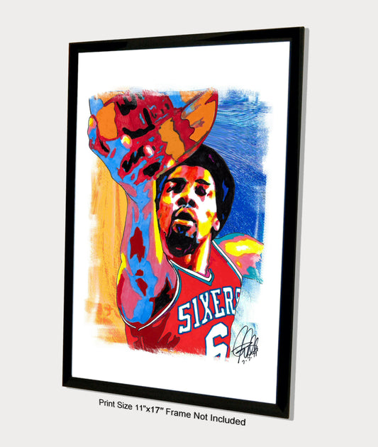 Julius Erving Dr J Philadelphia 76ers Basketball Poster Print Wall Art 11x17