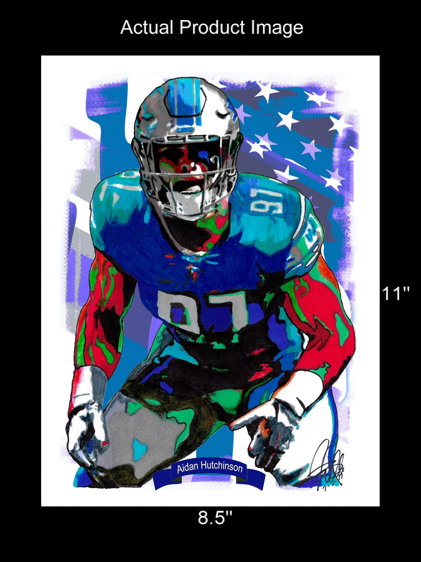 Aidan Hutchinson Detroit Lions Football Sports Poster Print Wall Art 8.5x11