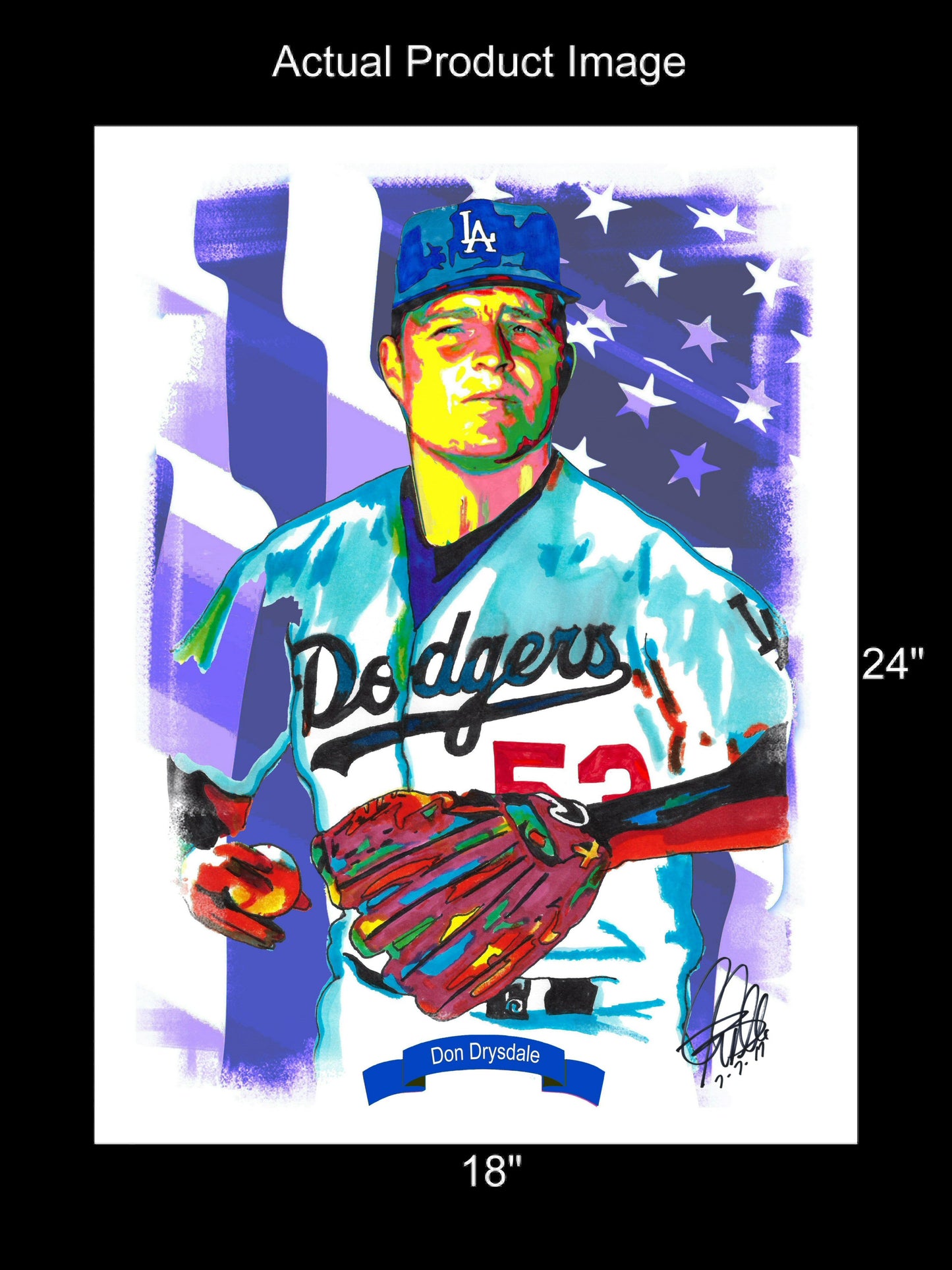 Don Drysdale Los Angeles Dodgers Baseball Poster Print Wall Art 18x24