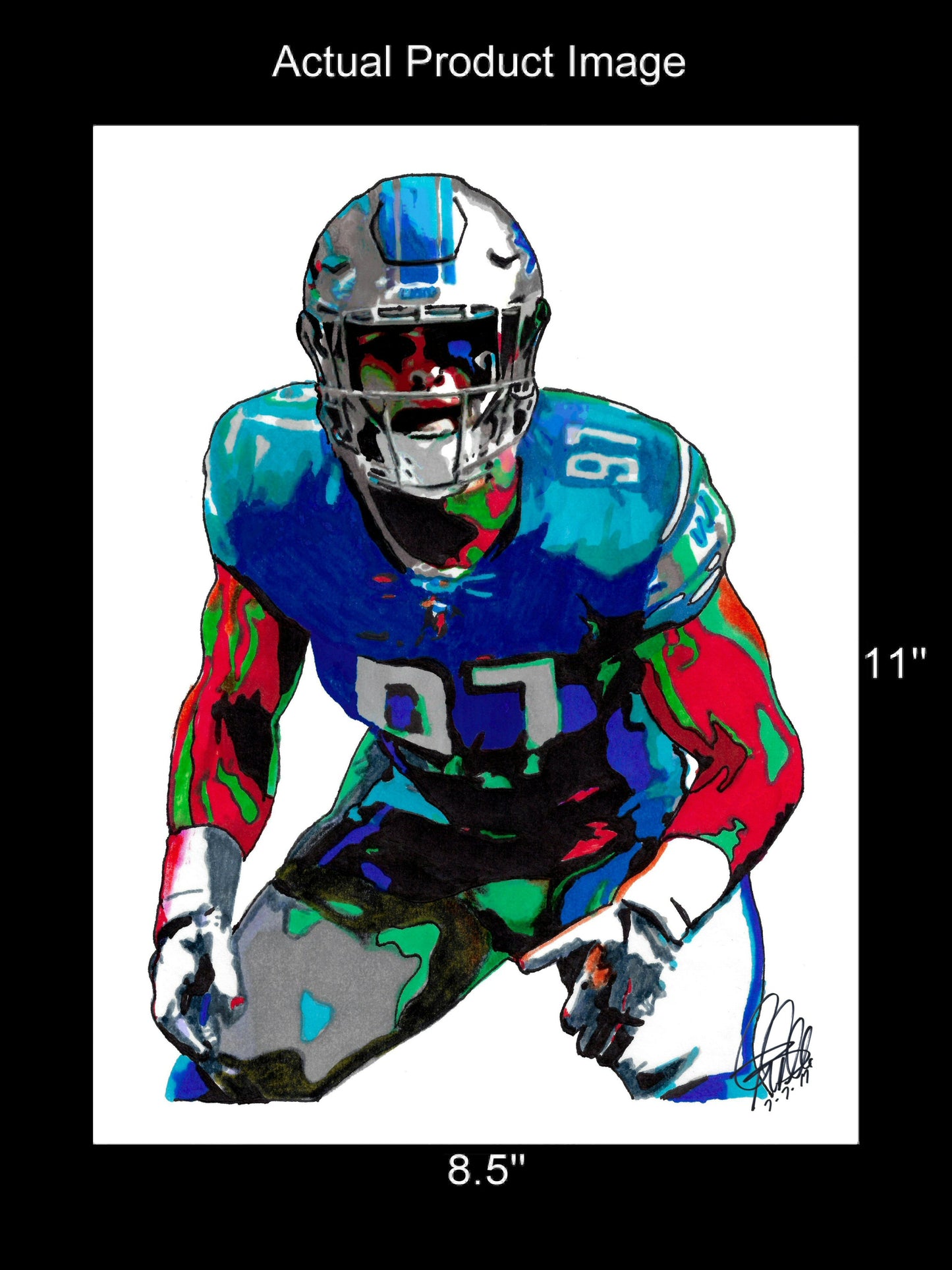 Aidan Hutchinson Detroit Lions Football Poster Print Wall Art 8.5x11