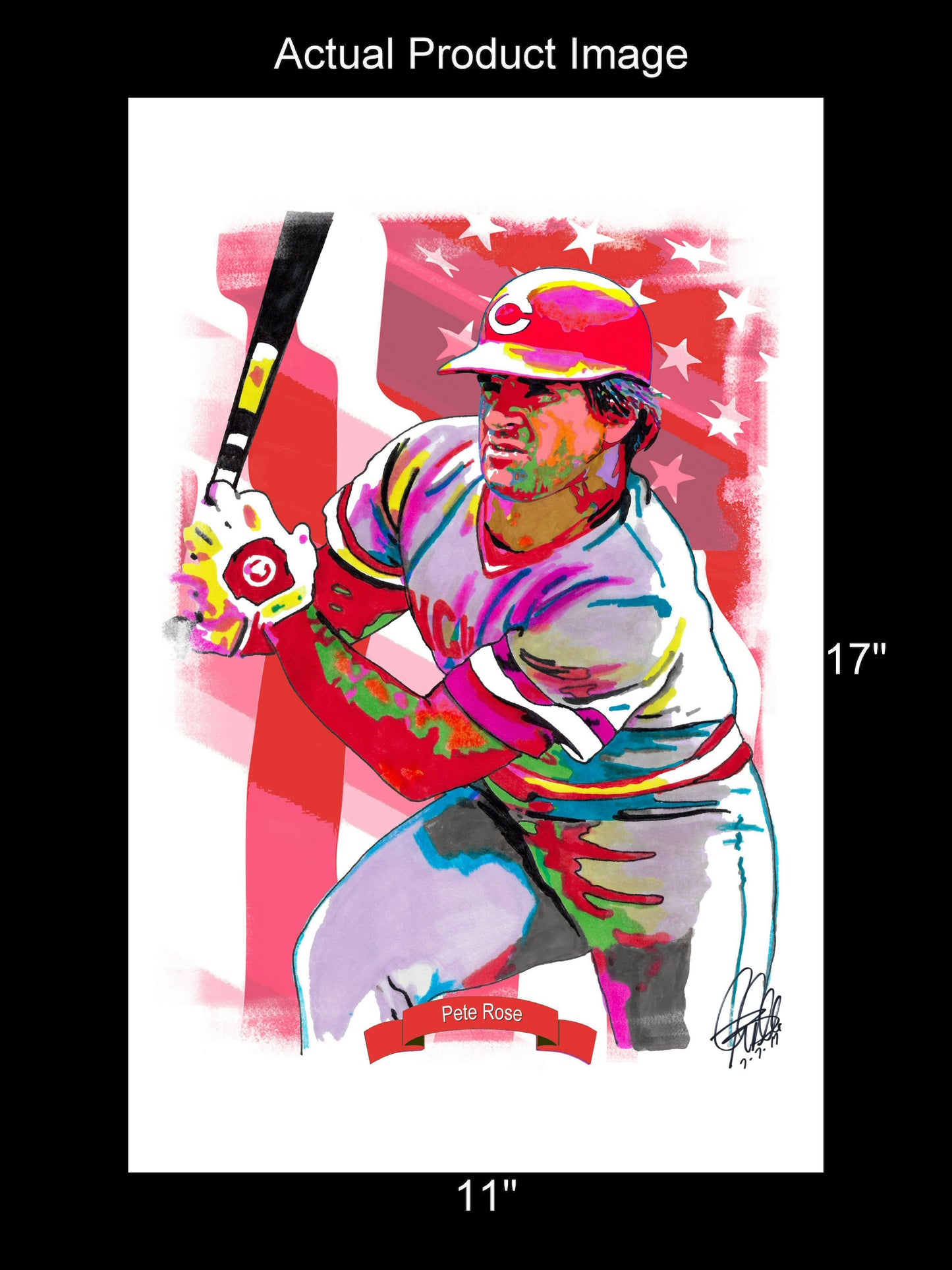 Pete Rose Cincinnati Reds Baseball Poster Print Wall Art 11x17