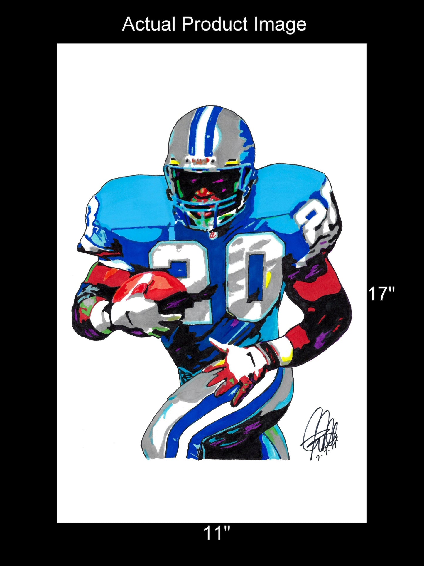 Barry Sanders Detroit Lions Football Poster Print Wall Art 11x17