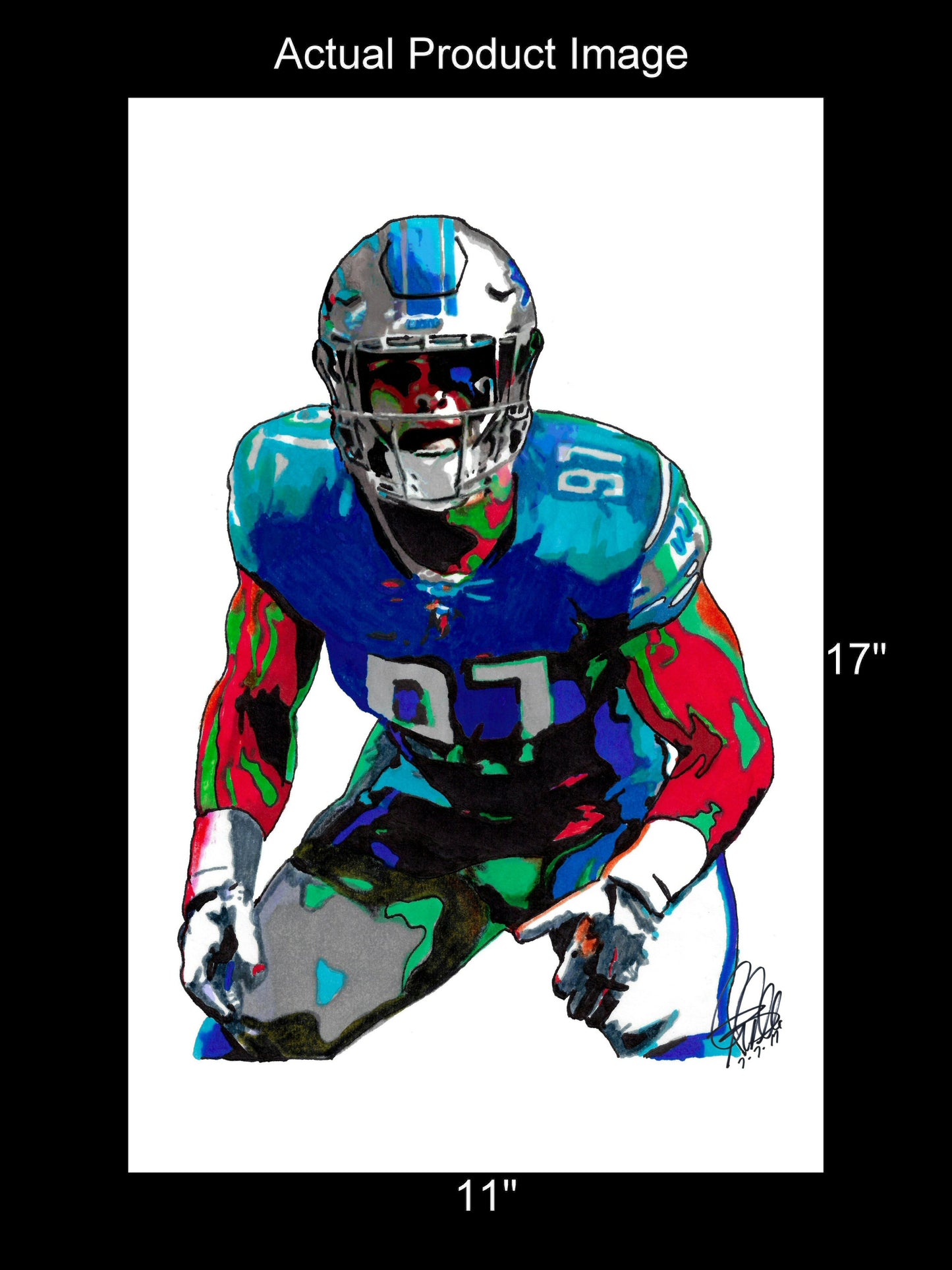 Aidan Hutchinson Detroit Lions Football Poster Print Wall Art 11x17