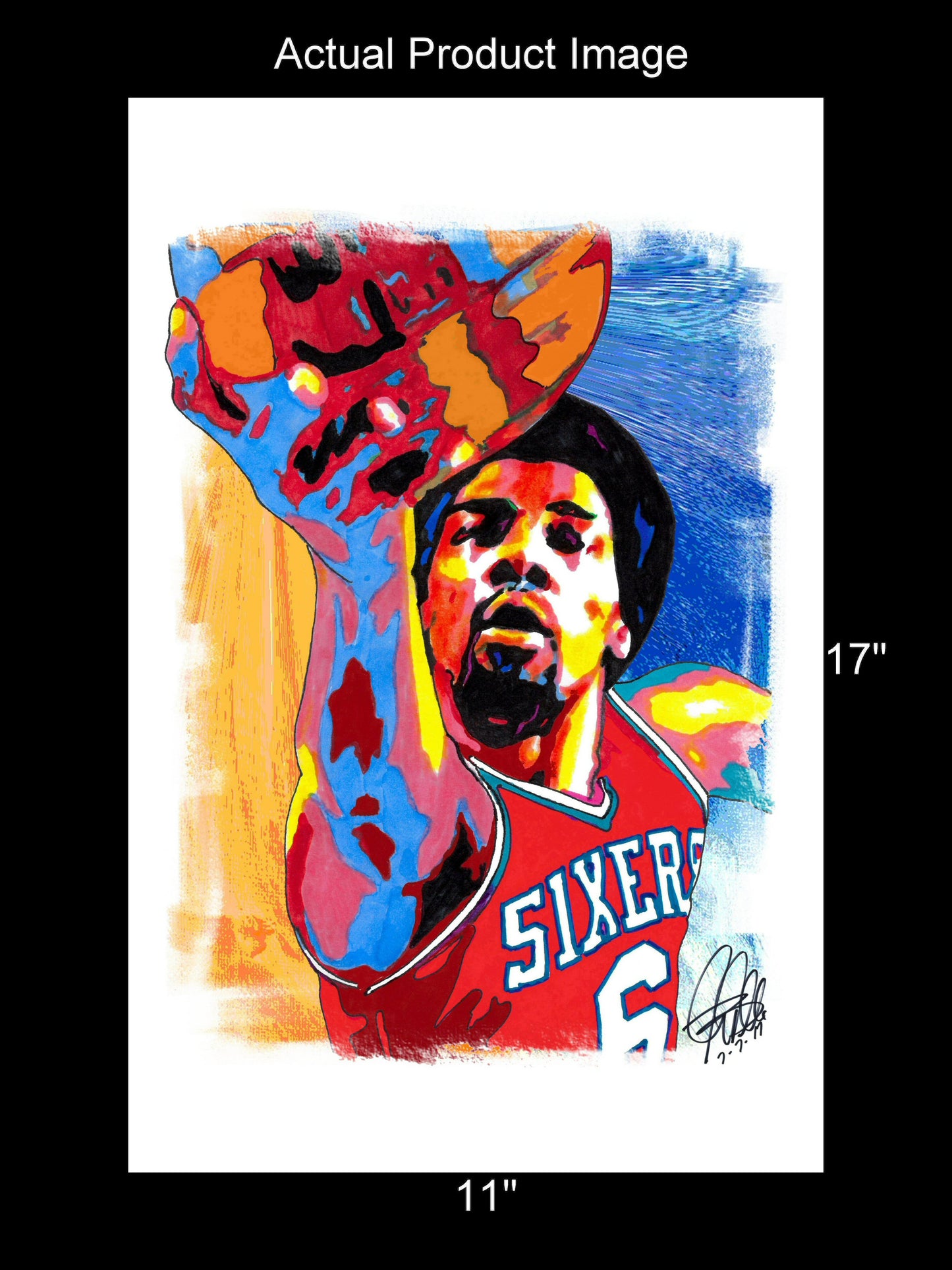 Julius Erving Dr J Philadelphia 76ers Basketball Poster Print Wall Art 11x17