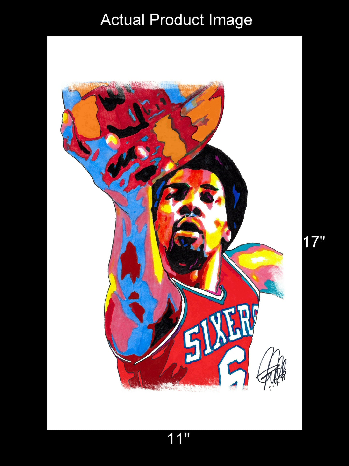 Julius Erving Philadelphia 76ers Basketball Sports Poster Print Wall Art 11x17