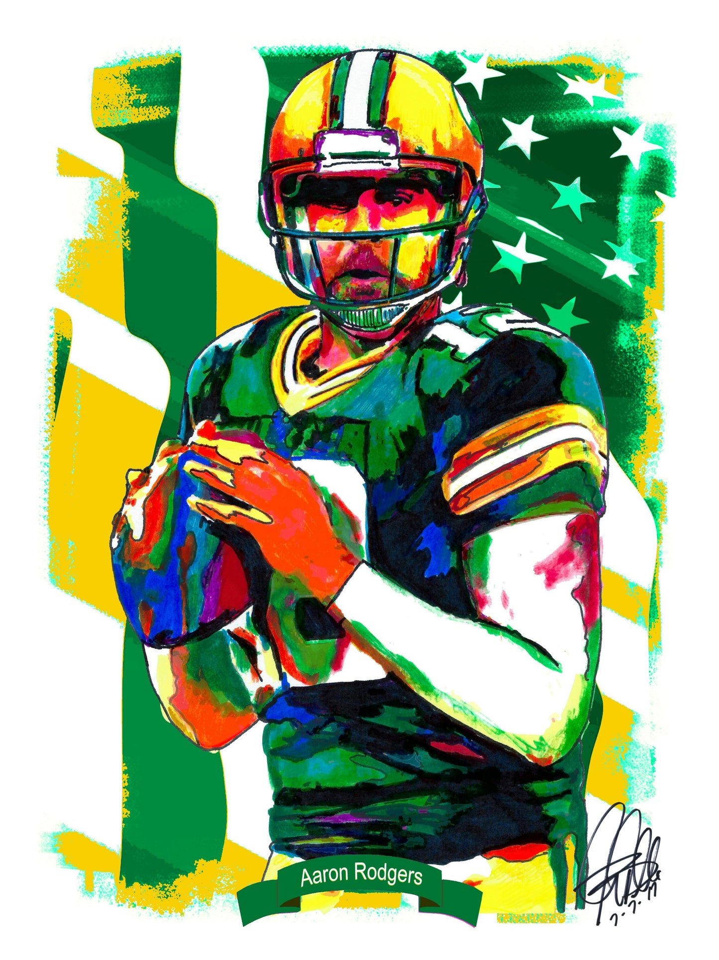 Aaron Rodgers Green Bay Packers Football Sports Print Poster Wall Art 18x24