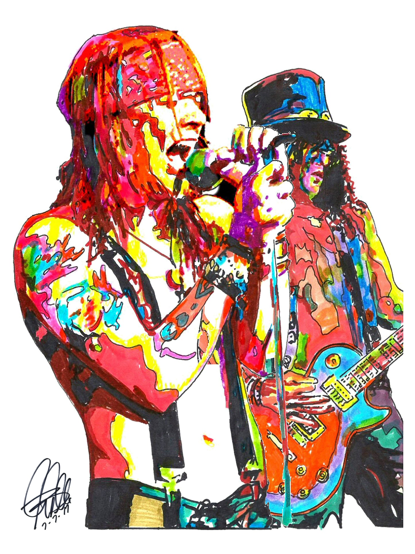 Axl Rose Slash Guns N Roses Singer Guitar Rock Music Print Wall Art 18x24