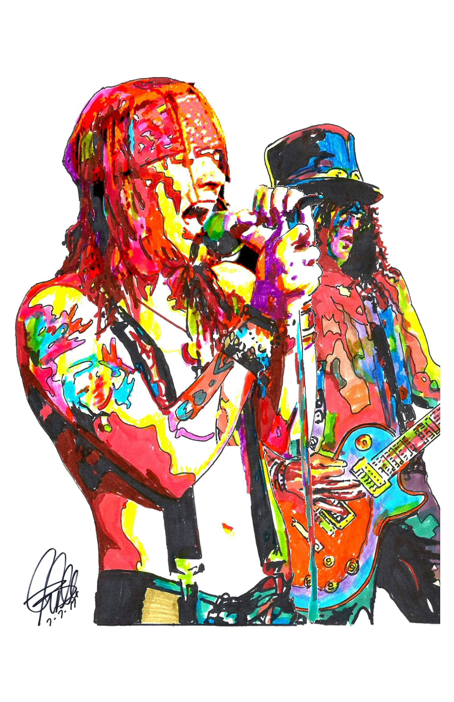 Axl Rose Slash Guns N Roses Singer Guitar Rock Music Print Wall Art 11x17