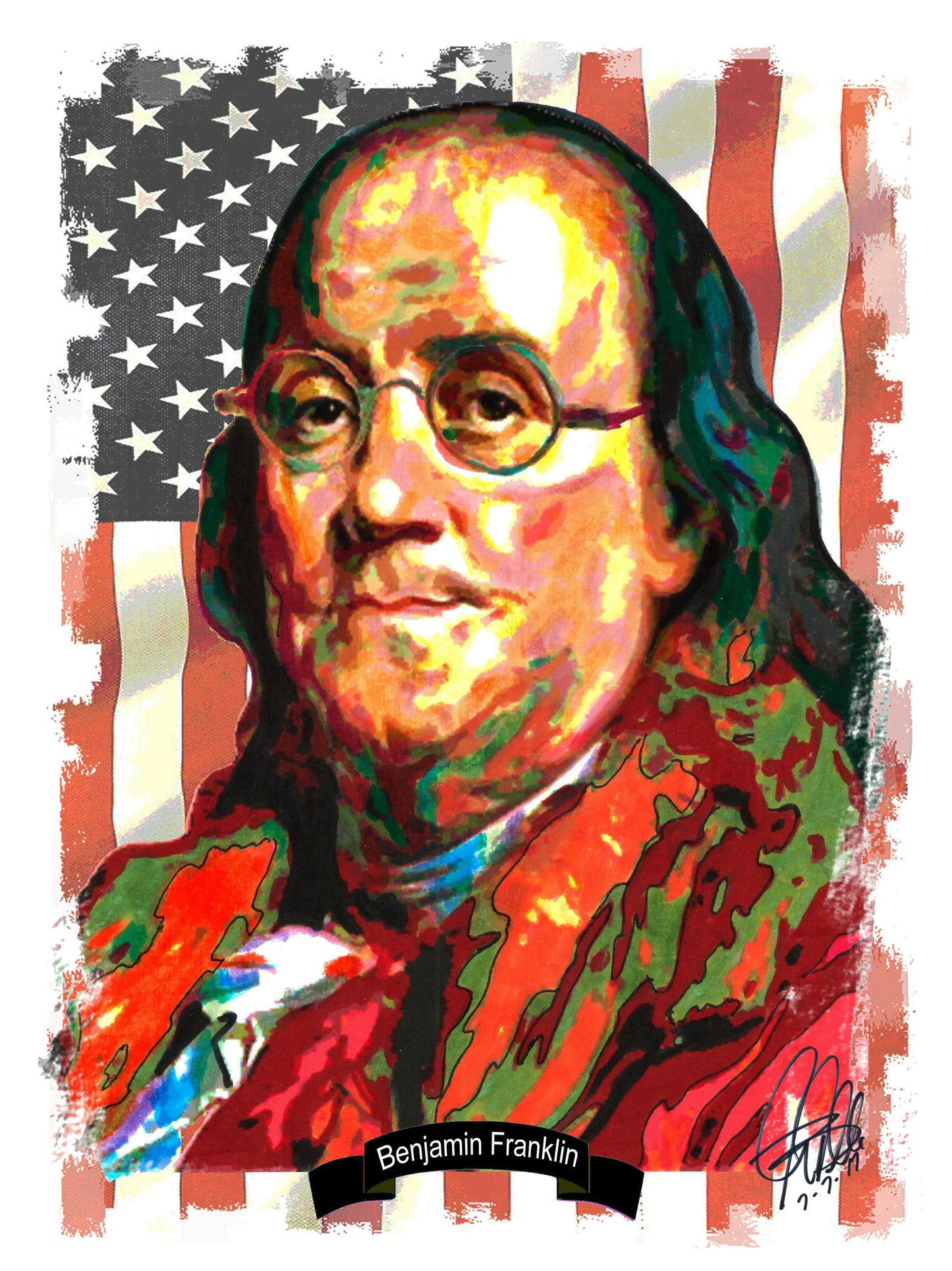 Benjamin Franklin Founding Fathers United States Poster Print Wall Art 18x24