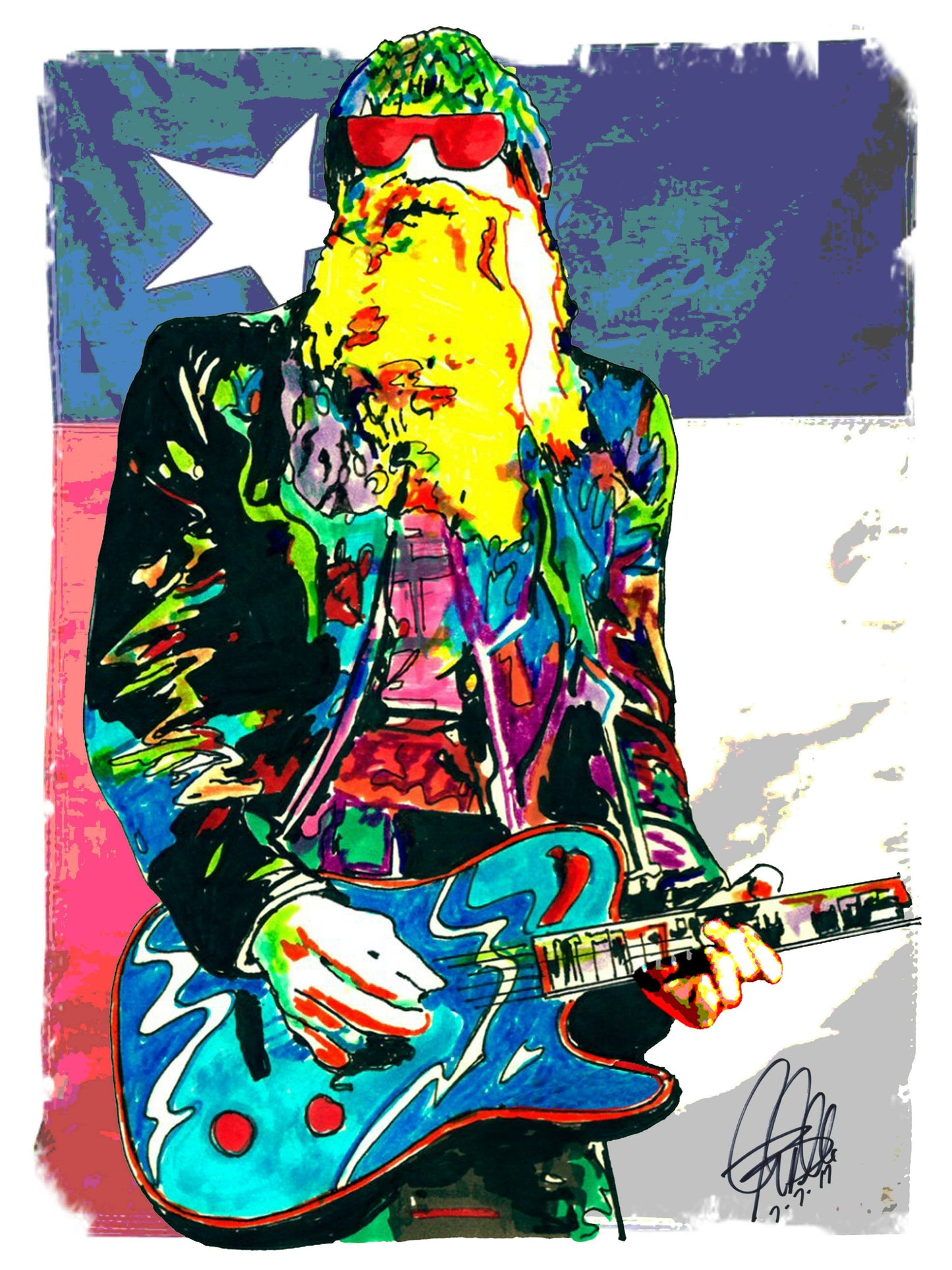 Billy Gibbons ZZ Top Guitar Blues Rock Music Poster Print Wall Art 18x24