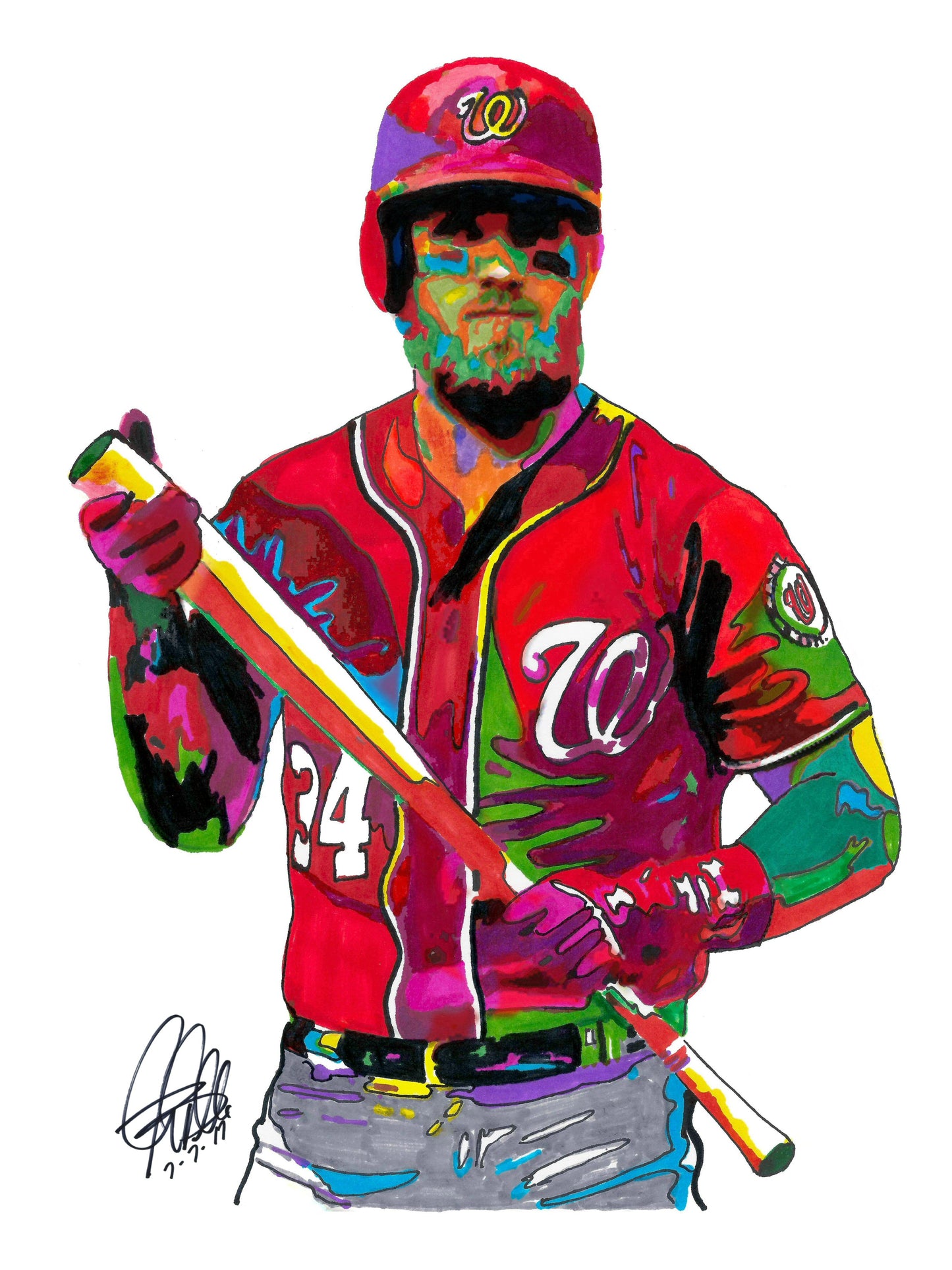 Bryce Harper Washington Nationals Sports Poster Print Wall Art 18x24