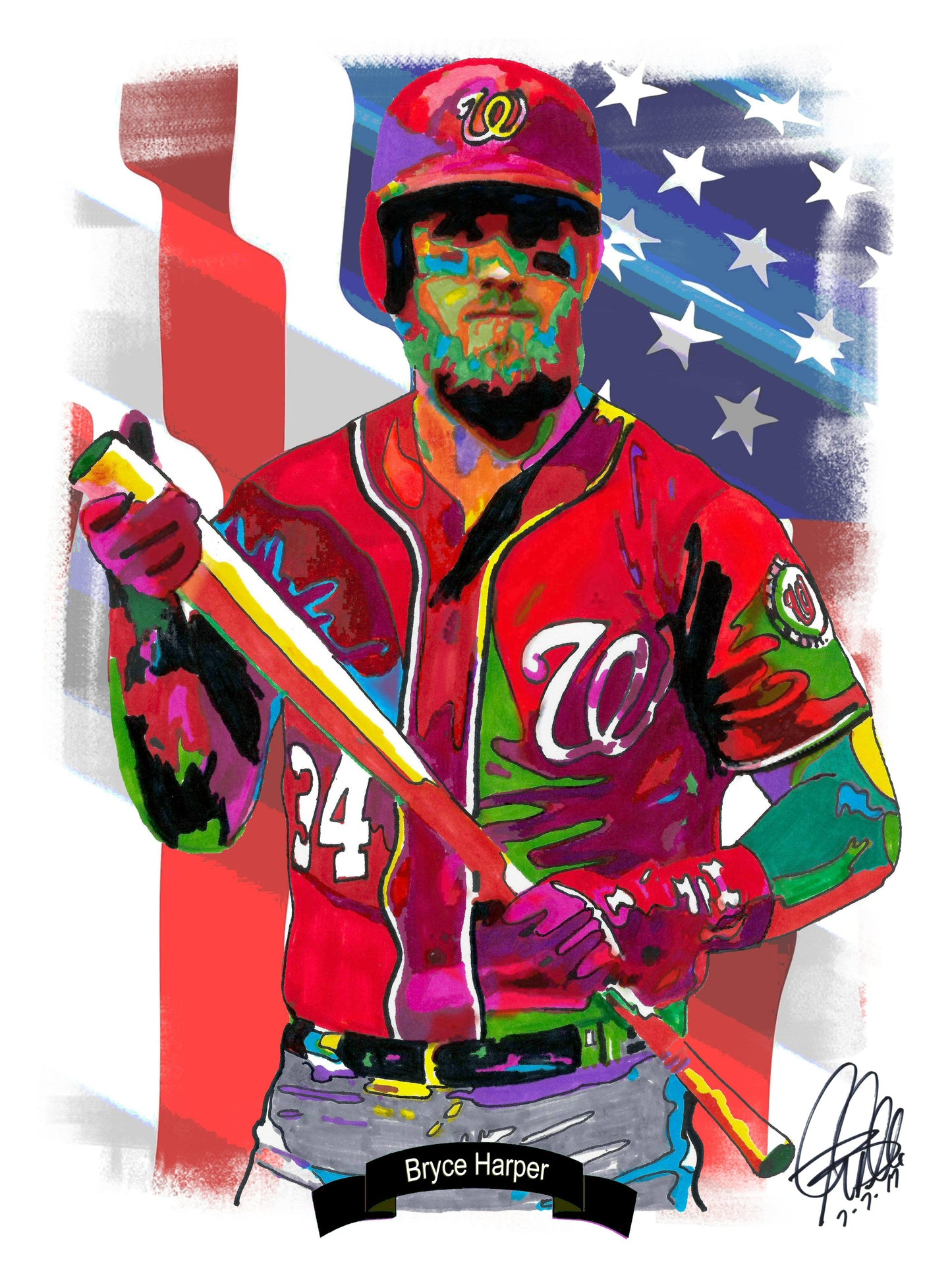 Bryce Harper Washington Nationals Baseball Sports Poster Print Wall Art 18x24