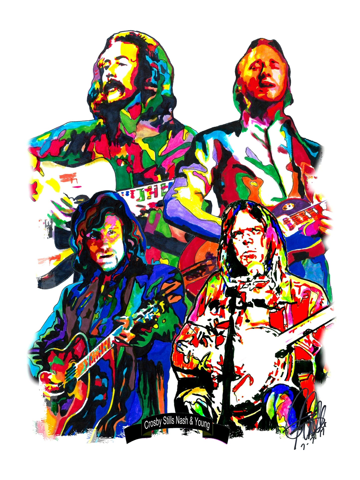 Crosby Stills Nash & Young Folk Rock Music Print Poster Wall Art 18x24