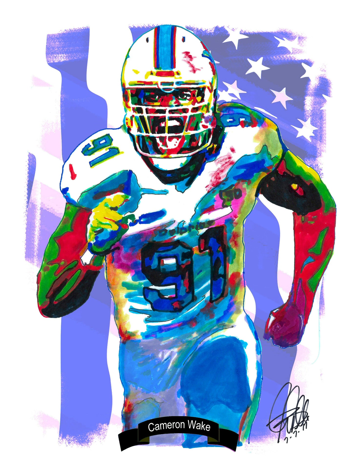 Cameron Wake Miami Dolphins Football Poster Print Wall Art 18x24