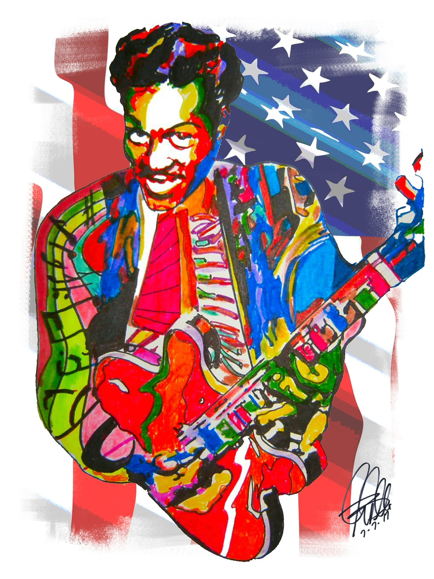 Chuck Berry Johnny B Goode Guitar Music Print Poster Wall Art 18x24