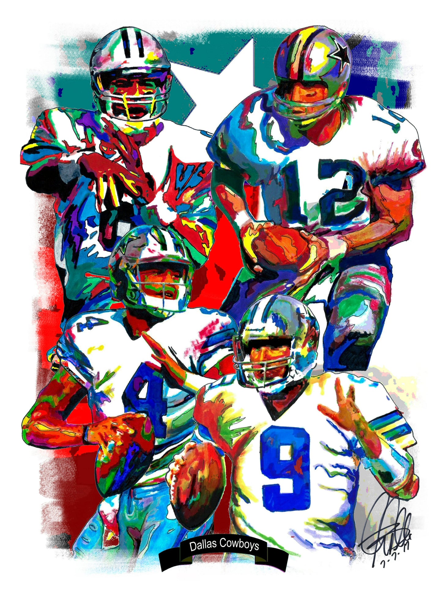 Dallas Cowboys Aikman Staubach Prescott Romo Sports Poster Print Wall Art 18x24