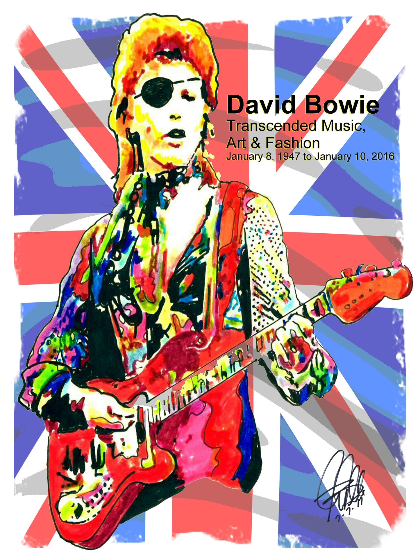 David Bowie Ziggy Stardust Singer Glam Rock Music Print Poster Wall Art 18x24