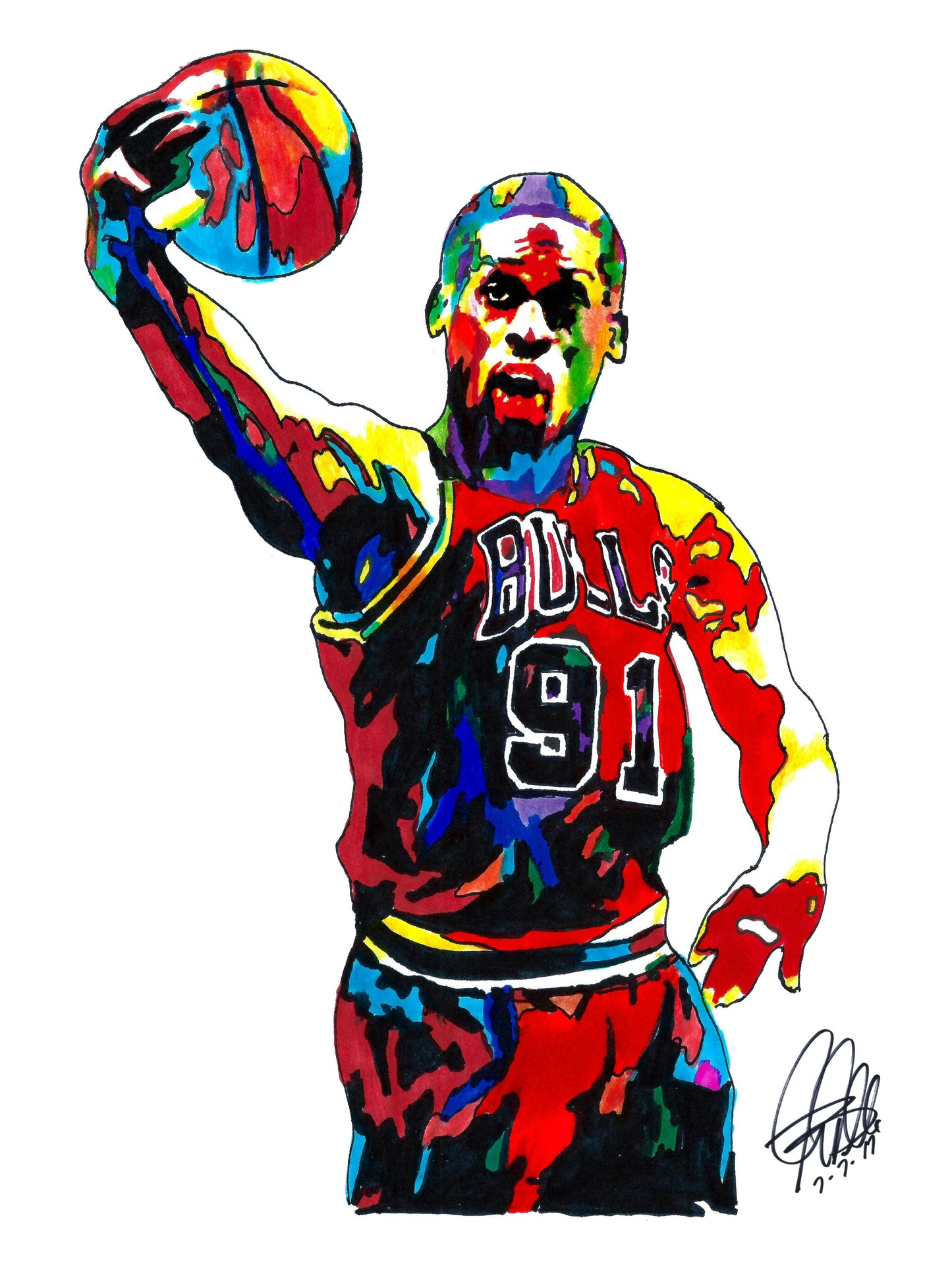 Dennis Rodman Chicago Bulls Basketball Sports Poster Print Wall Art 18x24