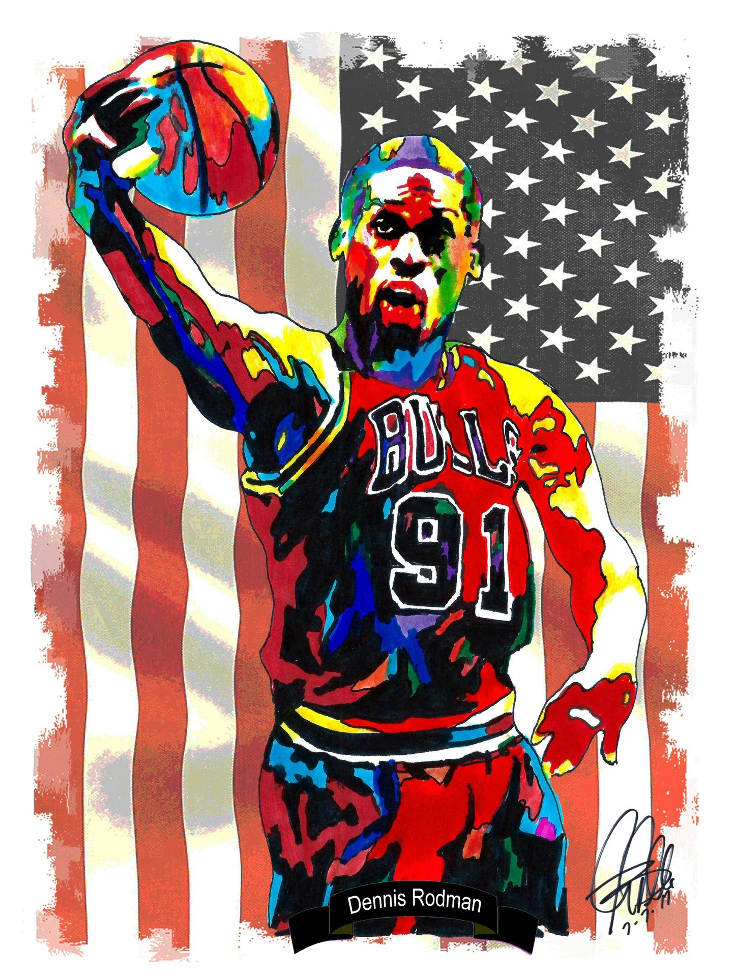 Dennis Rodman Chicago Bulls Basketball Poster Print Wall Art 18x24