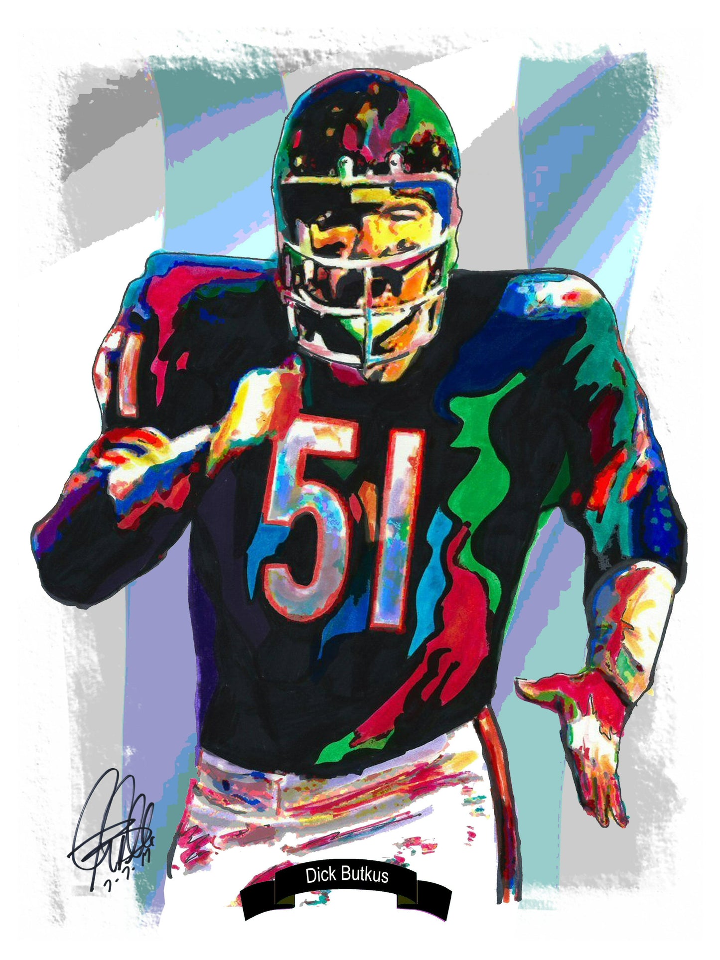 Dick Butkus Chicago Bears Football Print Poster Wall Art 18x24