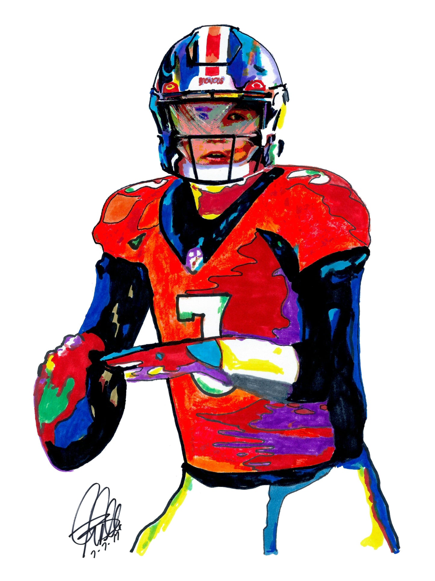 Drew Lock Denver Broncos Quarterback Football Sports Art Poster Print 18x24