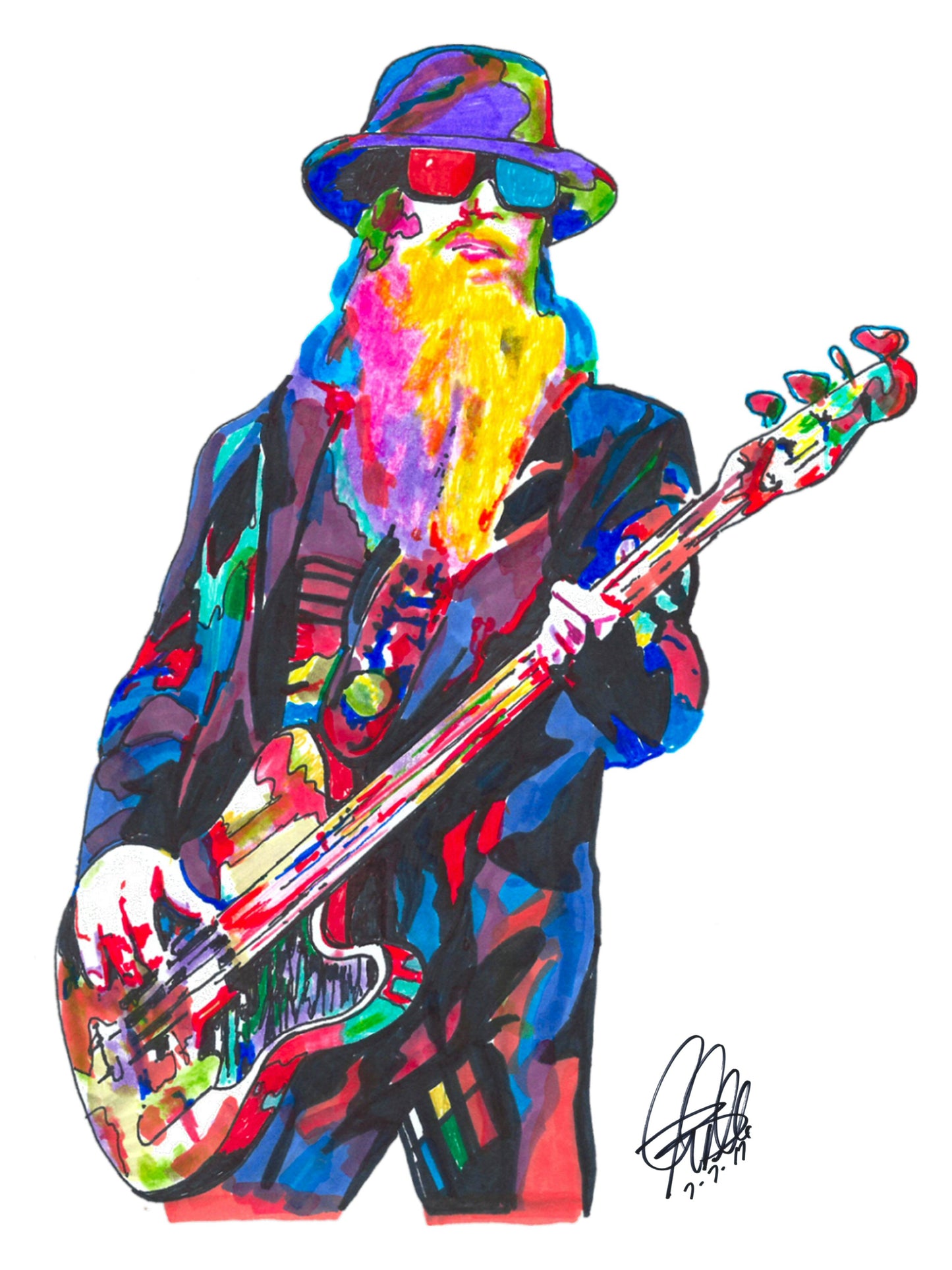 Dusty Hill ZZ Top Singer Bass Guitar Rock Music Poster Print Wall Art 8.5x11