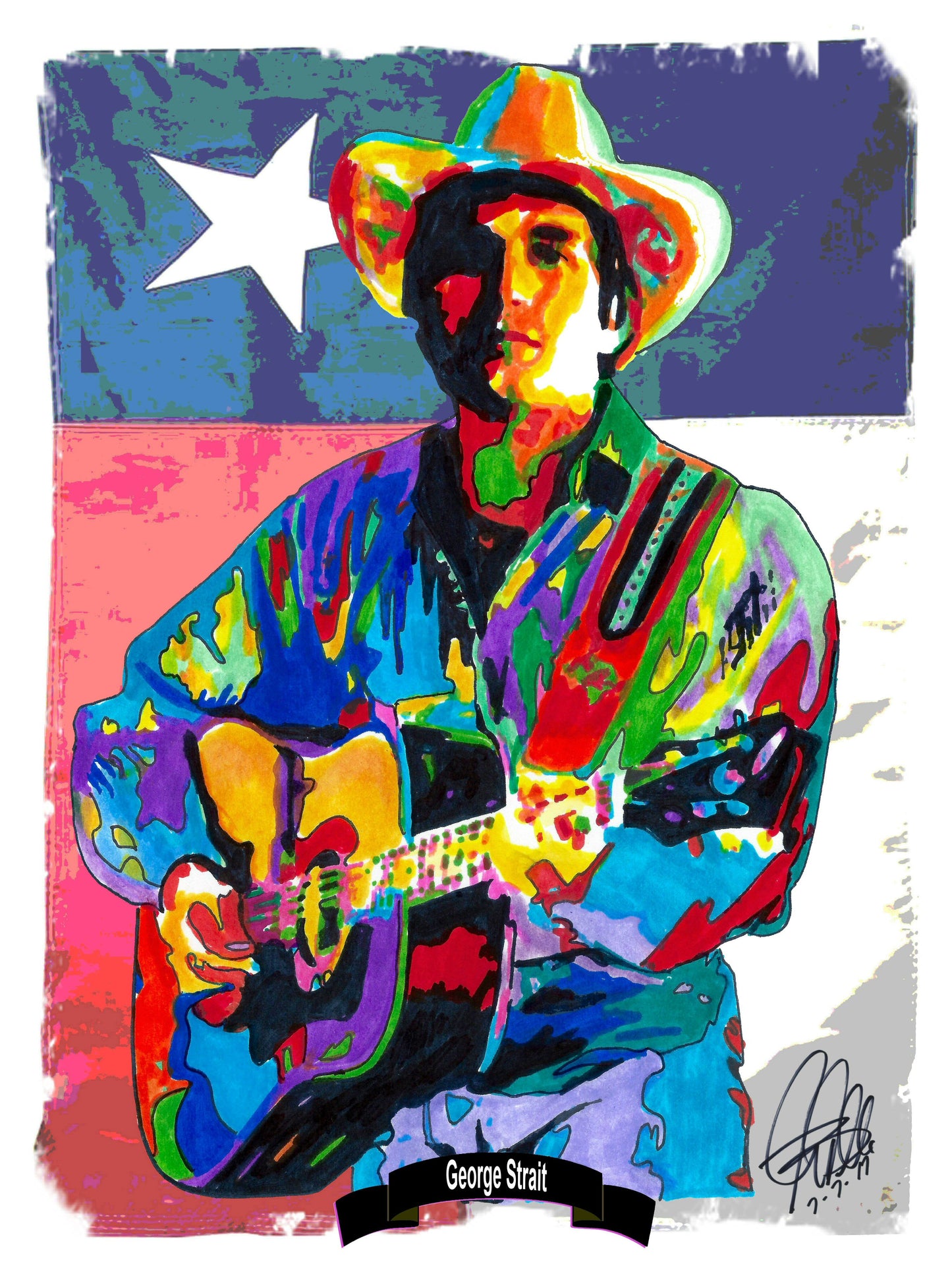 George Strait Guitar Country Music Poster Print Wall Art 18x24