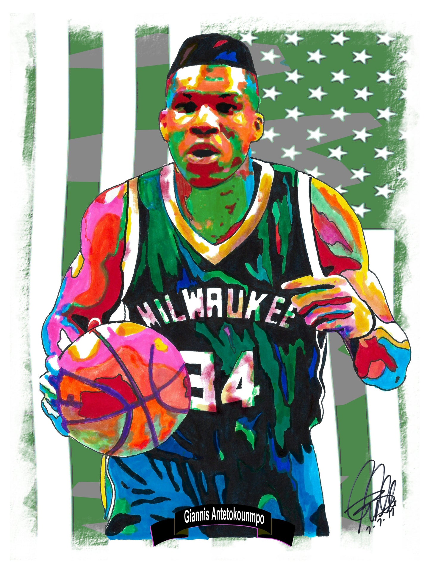 Giannis Antetokounmpo Bucks Basketball Sports Poster Print Wall Art 18x24