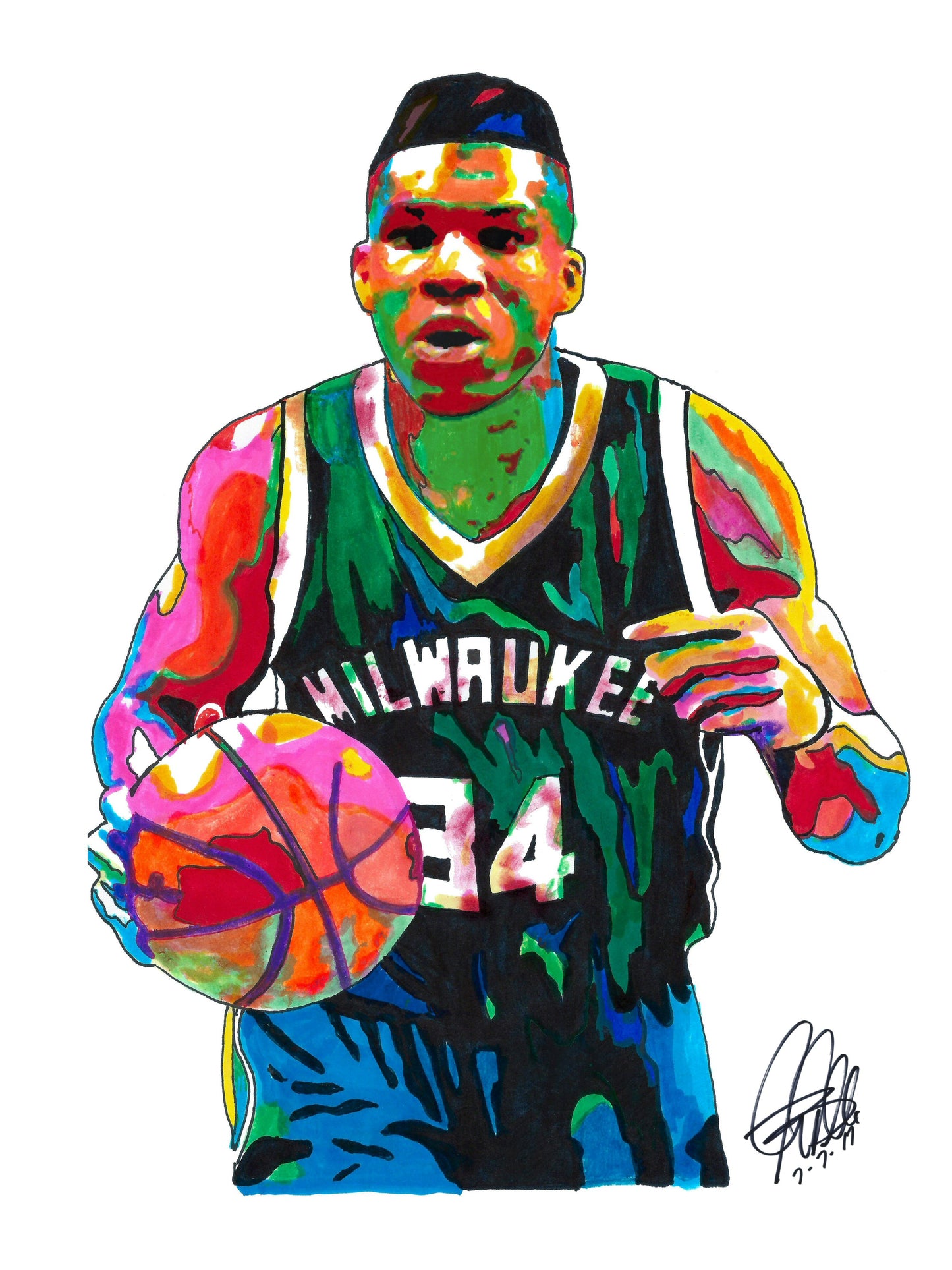 Giannis Antetokounmpo Milwaukee Bucks Basketball Poster Print Wall Art 18x24