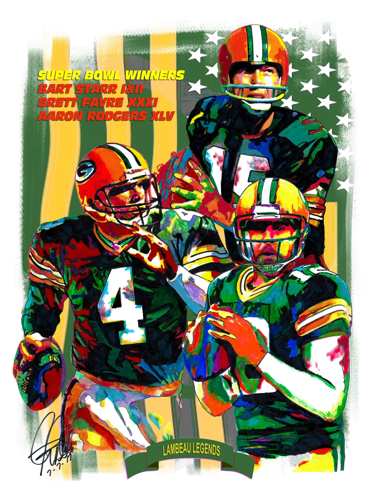 Green Bay Packers Starr Favre Rodgers Football Poster Print Wall Art 18x24