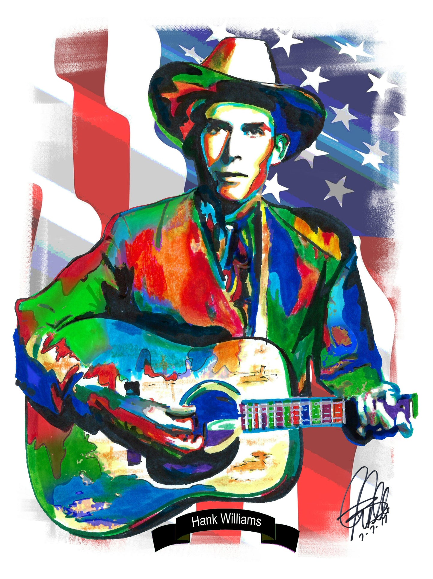 Hank Williams Guitar Country Music Poster Print Wall Art 8.5x11