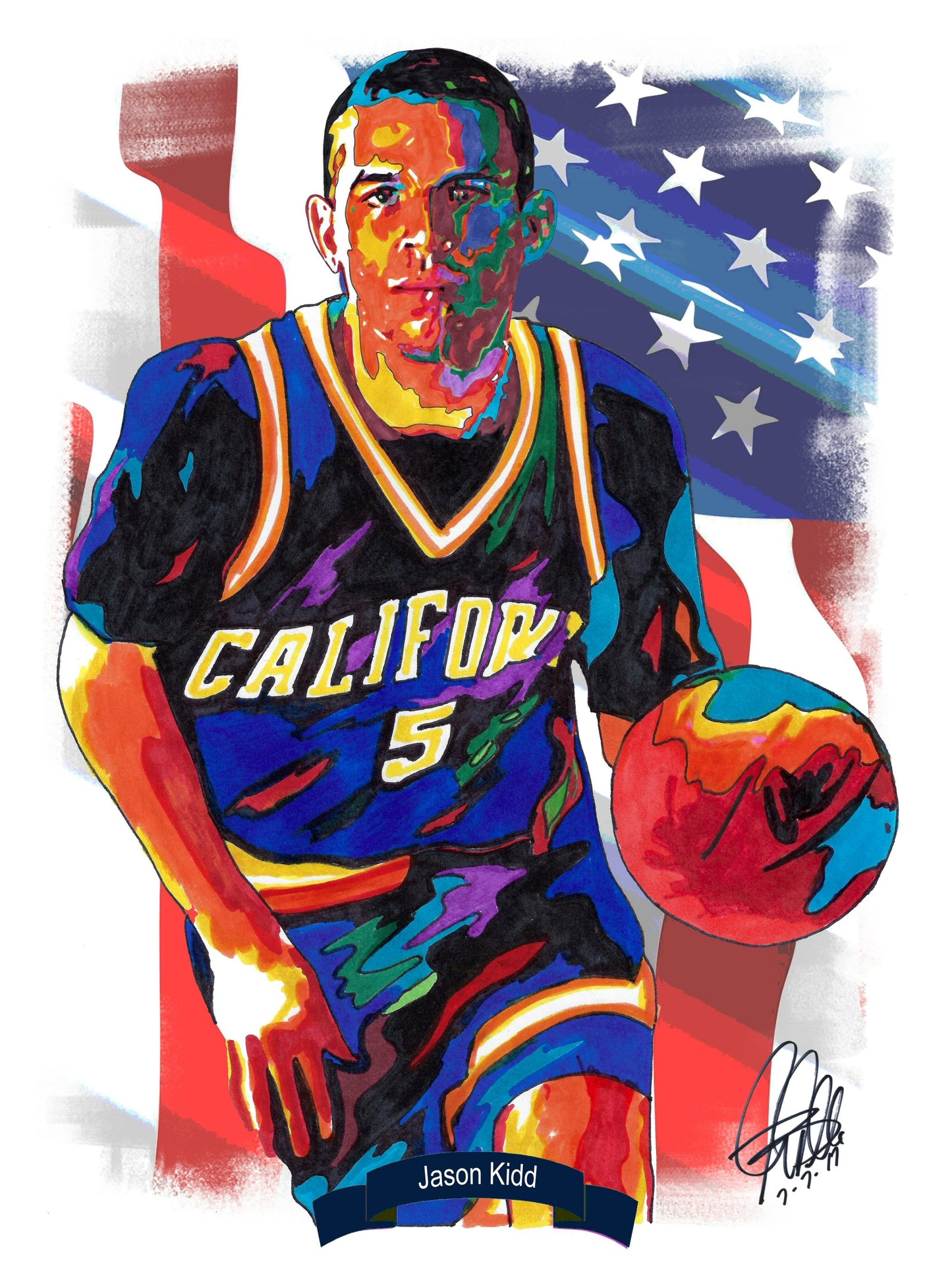 Jason Kidd California Golden Bears Basketball Poster Print Wall Art 18x24