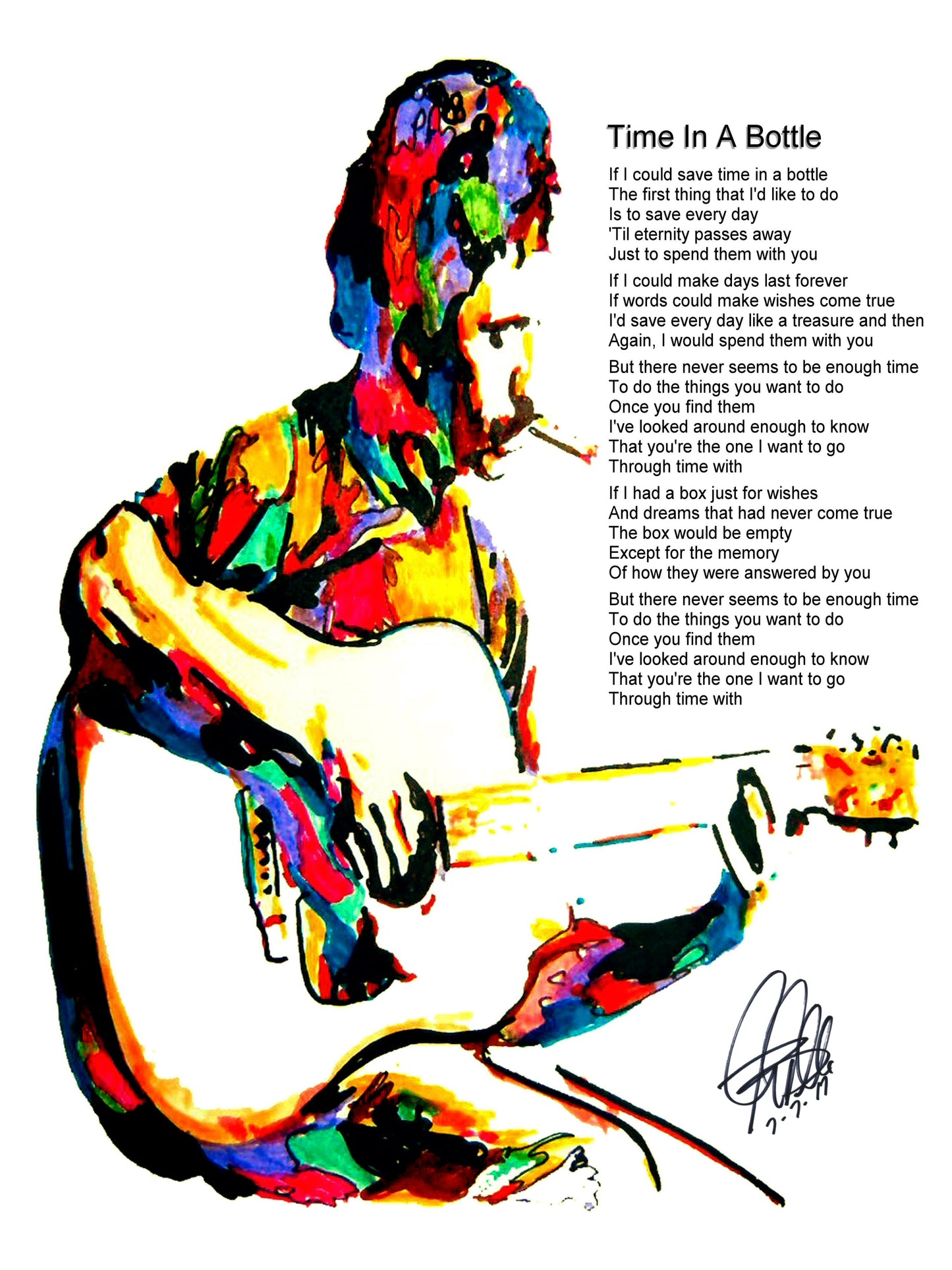 Jim Croce Guitar Folk Rock Time in a Bottle Music Poster Print Wall Art 18x24