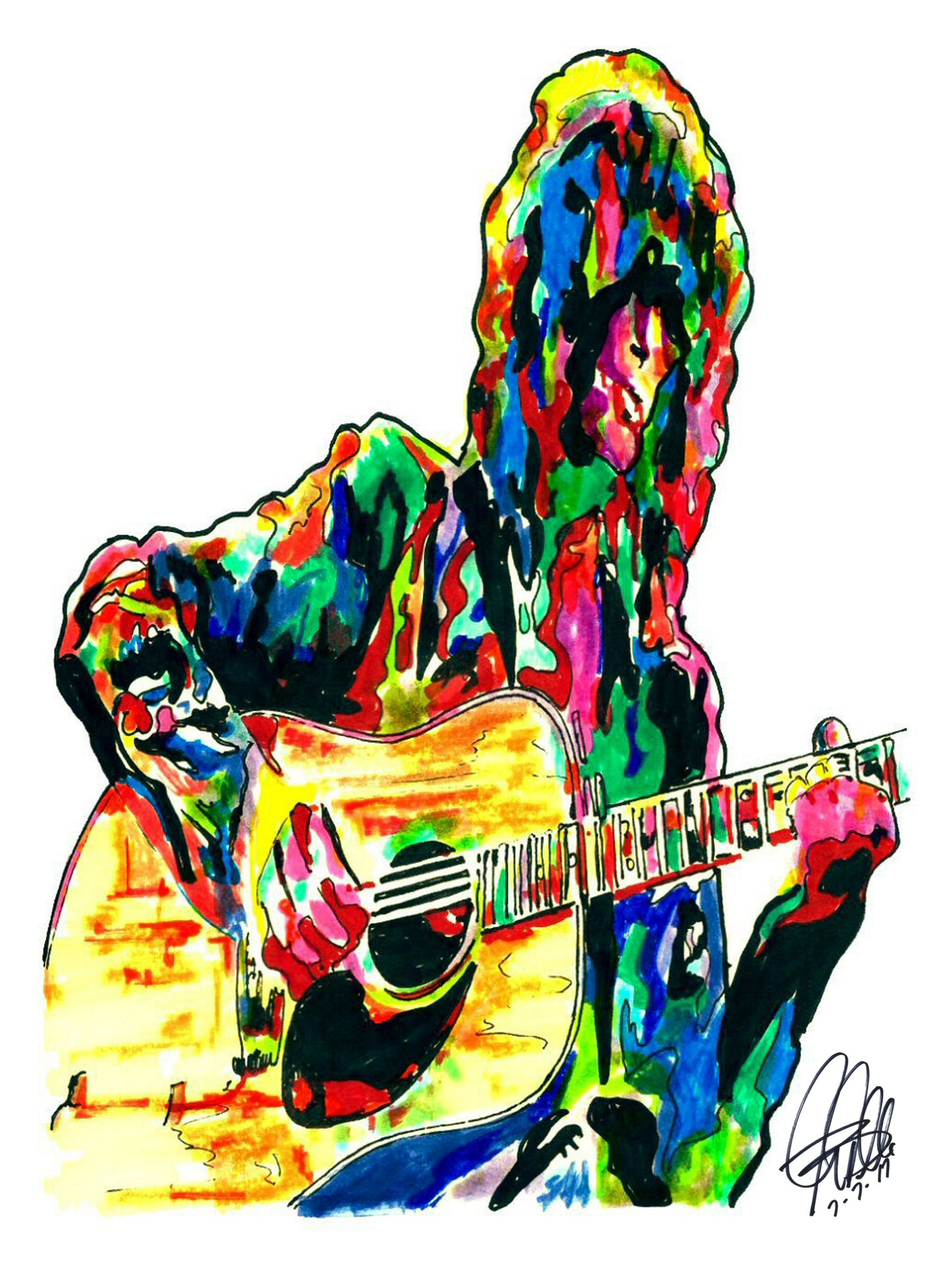 Jimmy Page Led Zeppelin Acoustic Guitar Rock Music Print Poster Wall Art 18x24