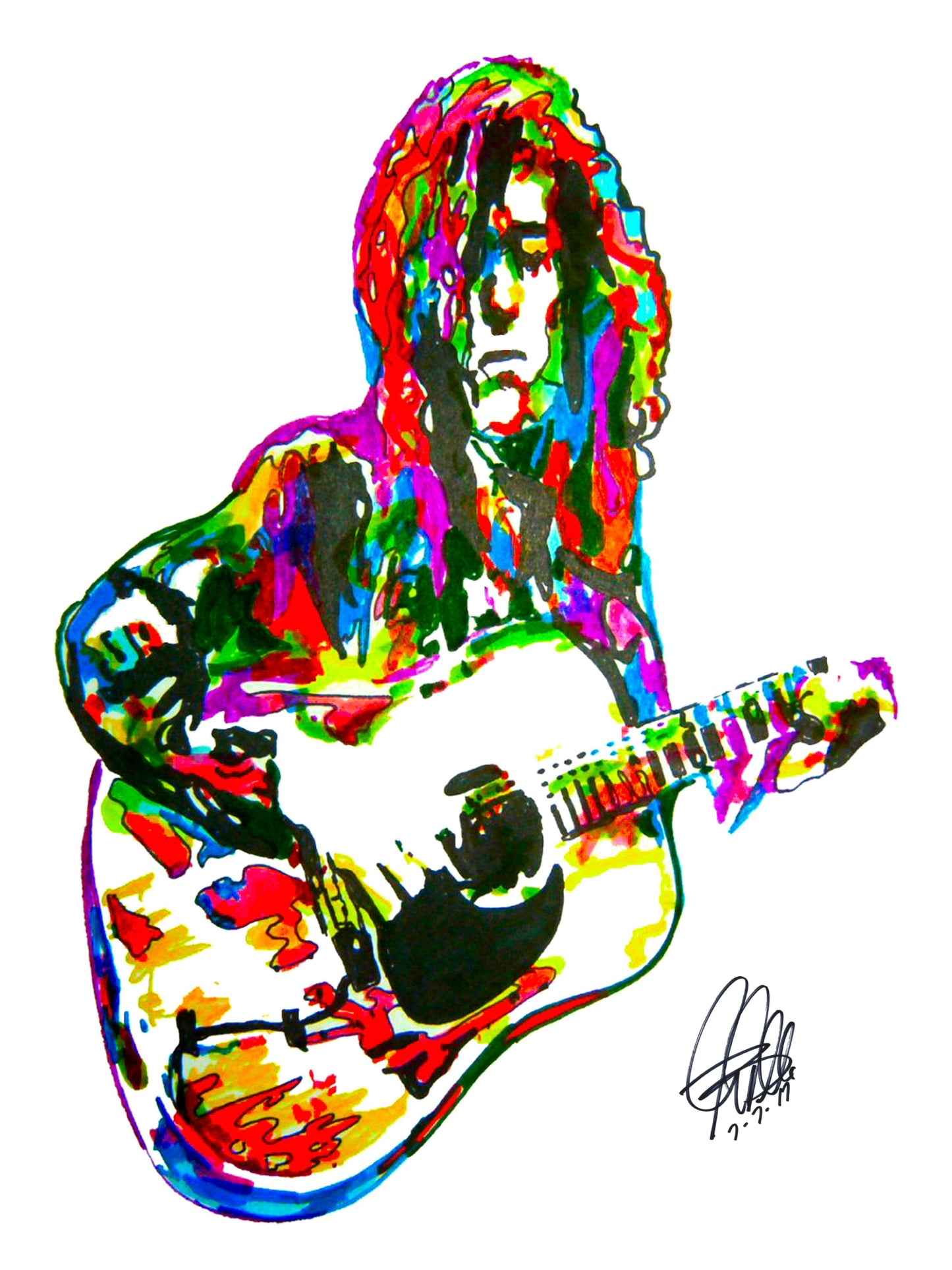 Jimmy Page Led Zeppelin Acoustic Music Print Poster Wall Art 18x24