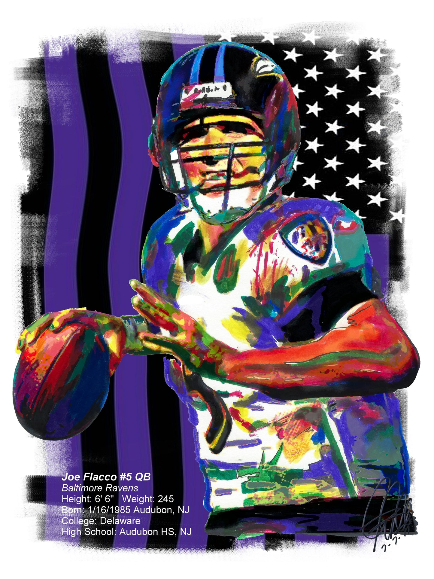 Joe Flacco Baltimore Ravens Football Sports Poster Print Wall Art 18x24