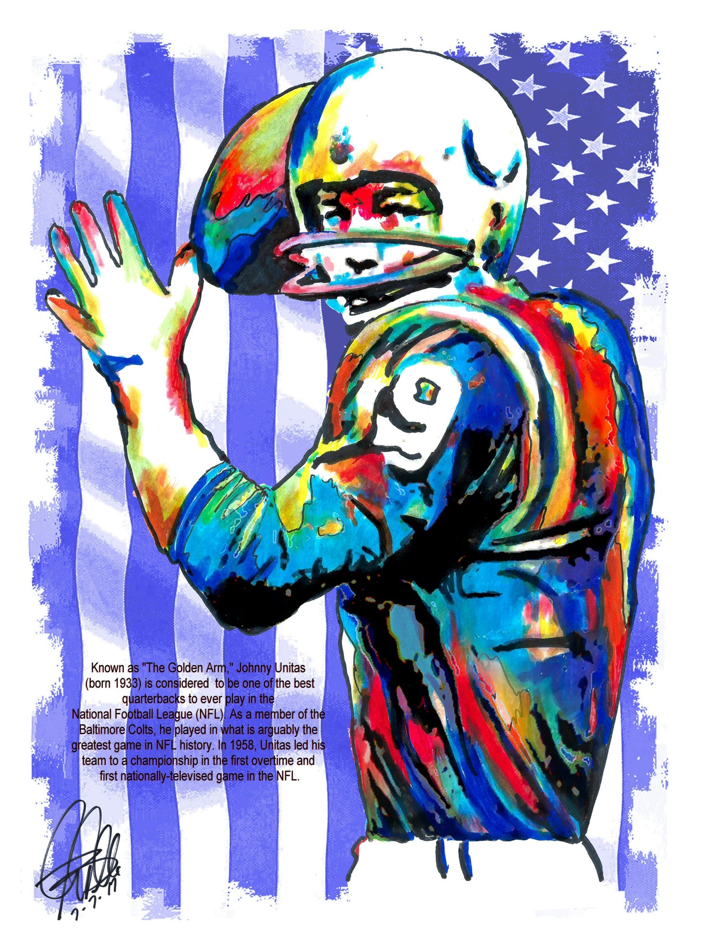 Johnny Unitas Baltimore Colts Football Sports Print Poster Wall Art 18x24